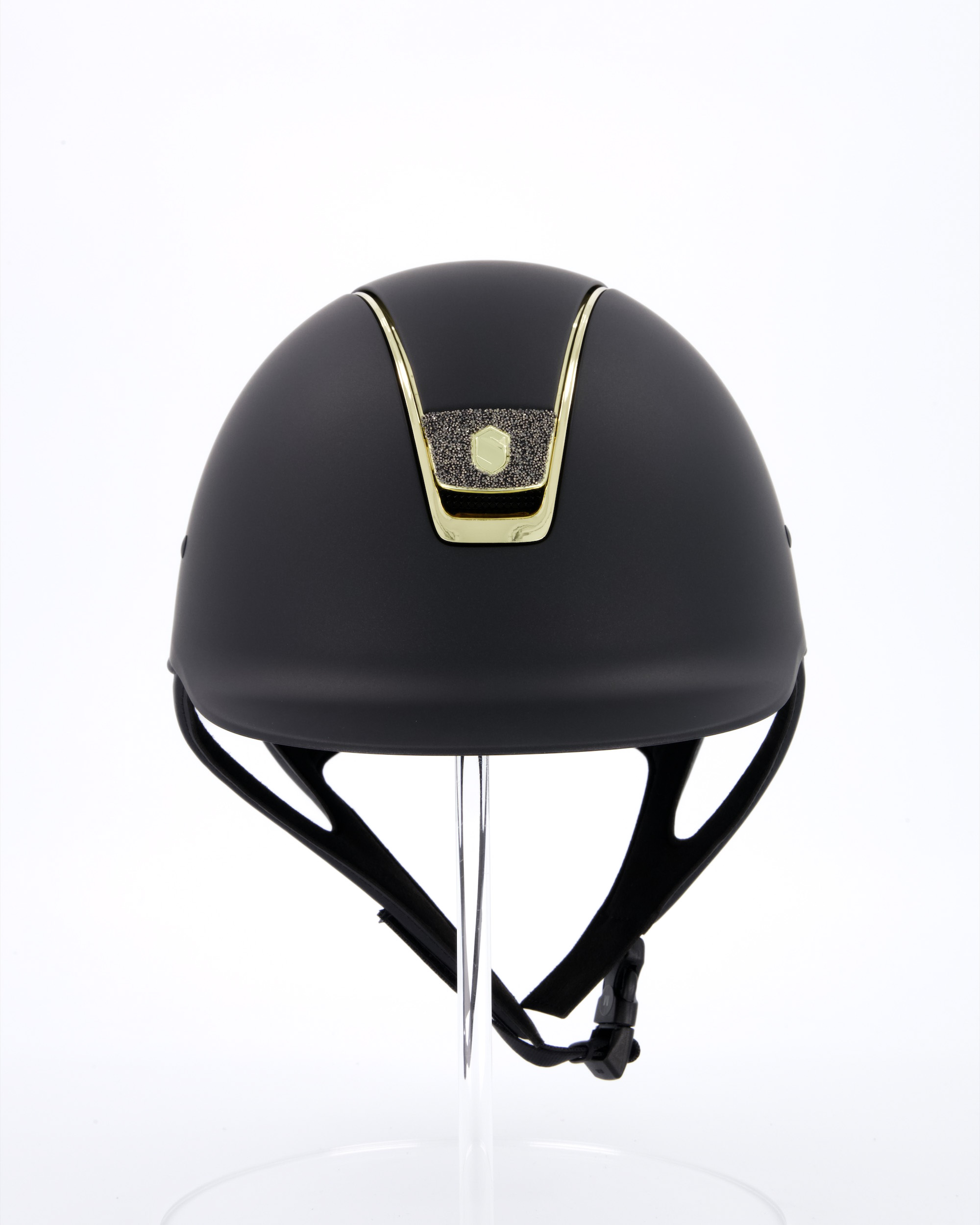 Riding helmet Shadowmatt Black Chrome Gold Blason Crystal Fabric Gold in black