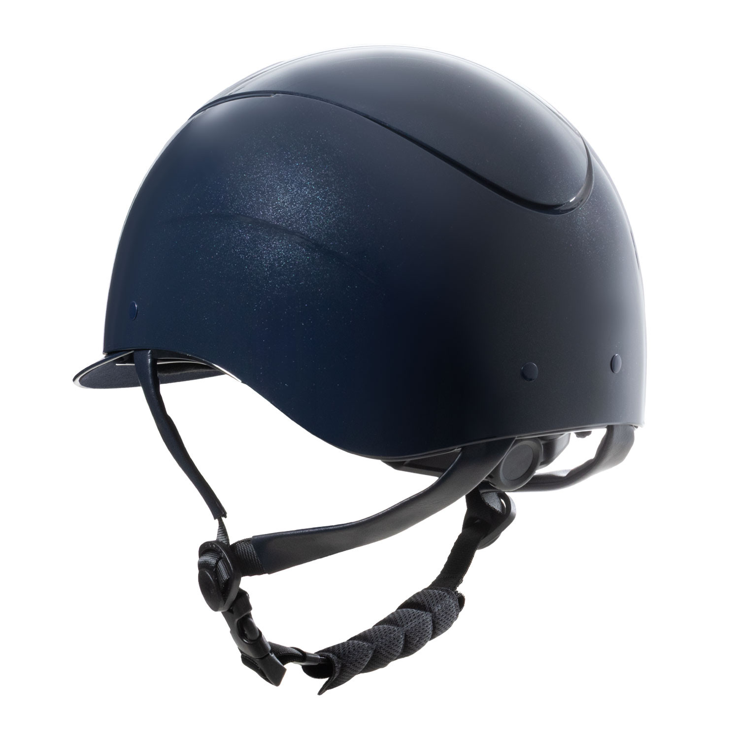 Glanz-Helm mit Kunstleder-Riemen und schmalem Visier, Norm EN 1384-2023
