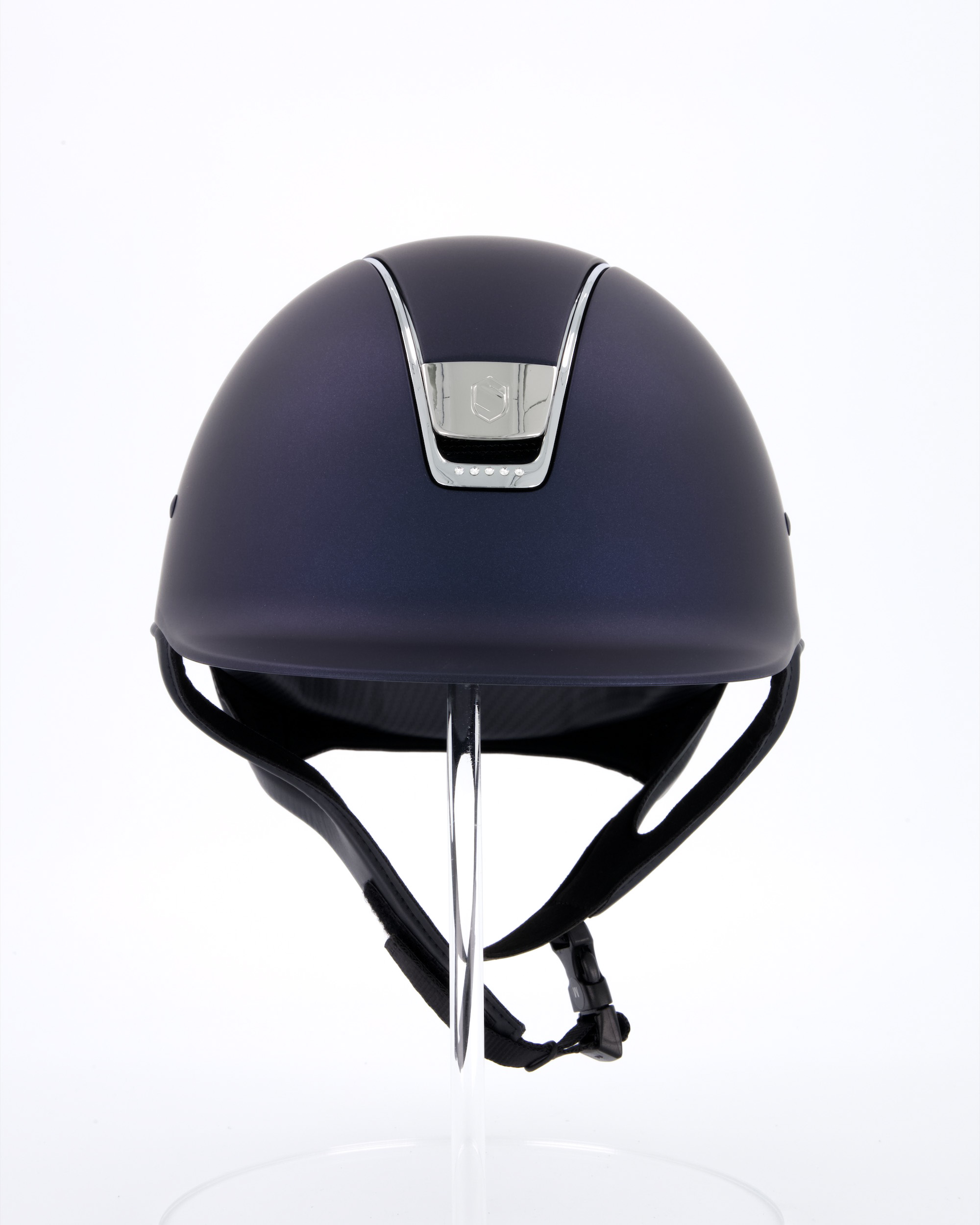 Riding helmet Shadowmatt Chrome Silver with 5 Swarovski in blue