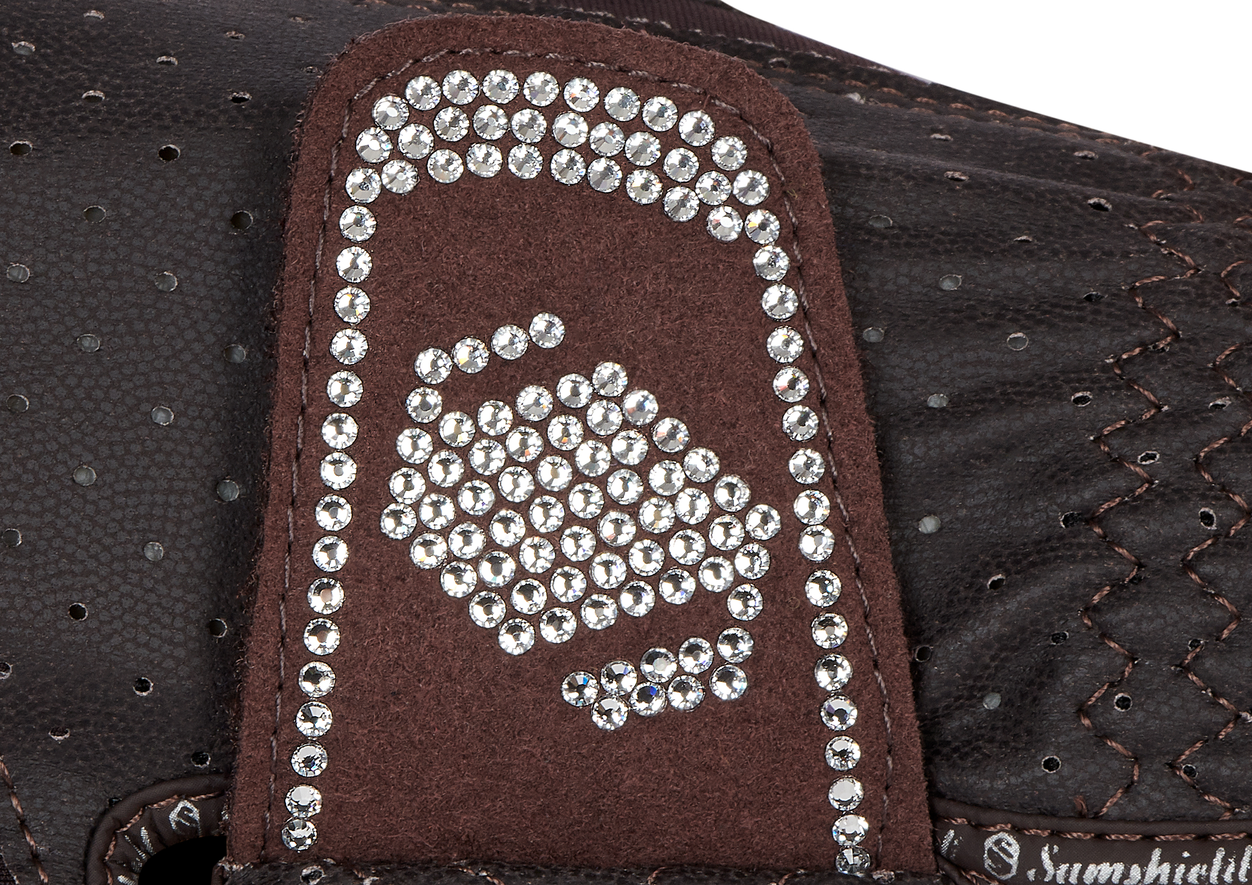 Riding glove V-Skin Swarovski in dark brown/silver
