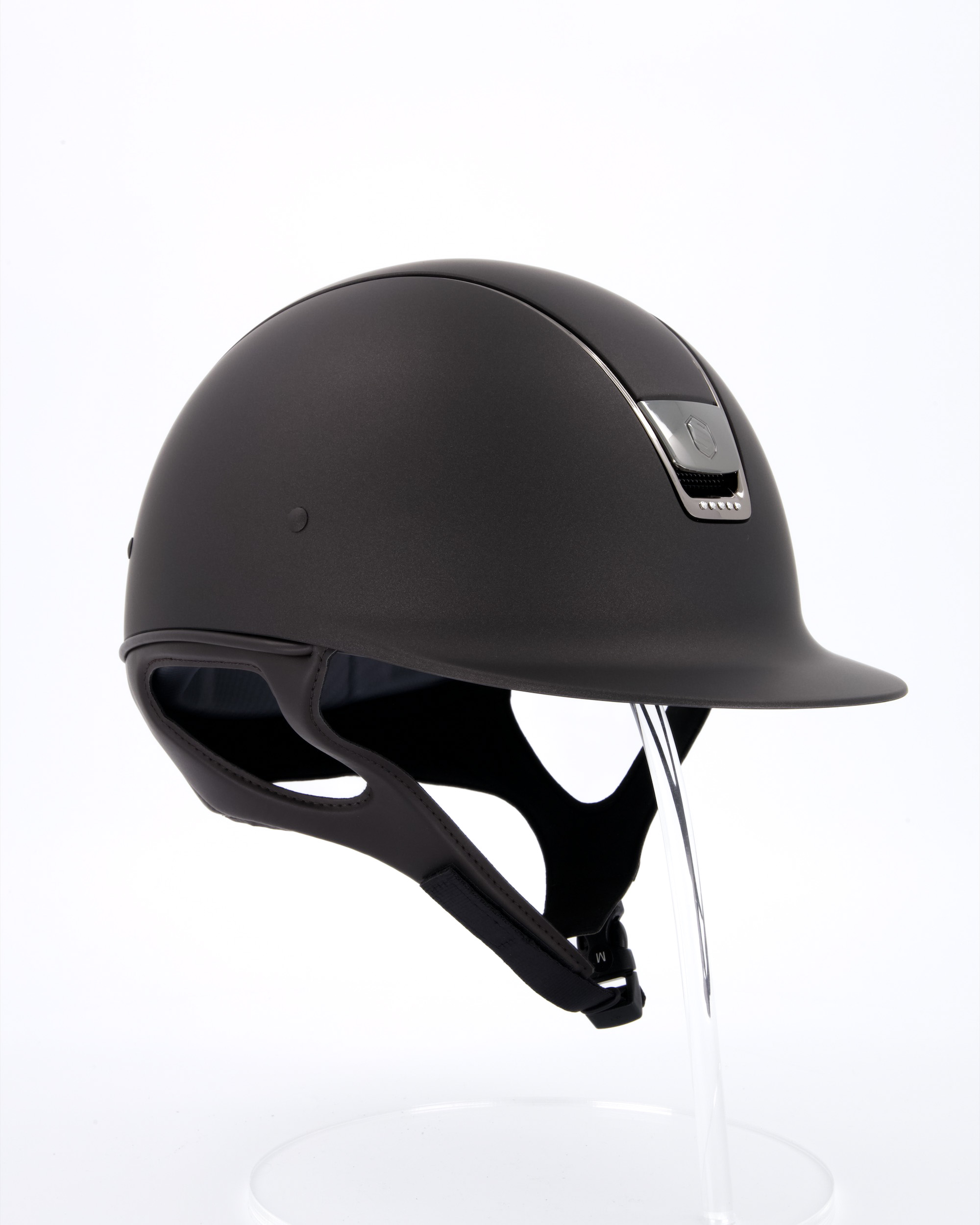 Riding helmet Shadowmatt Chrome Black with 5 Swarovski in brown