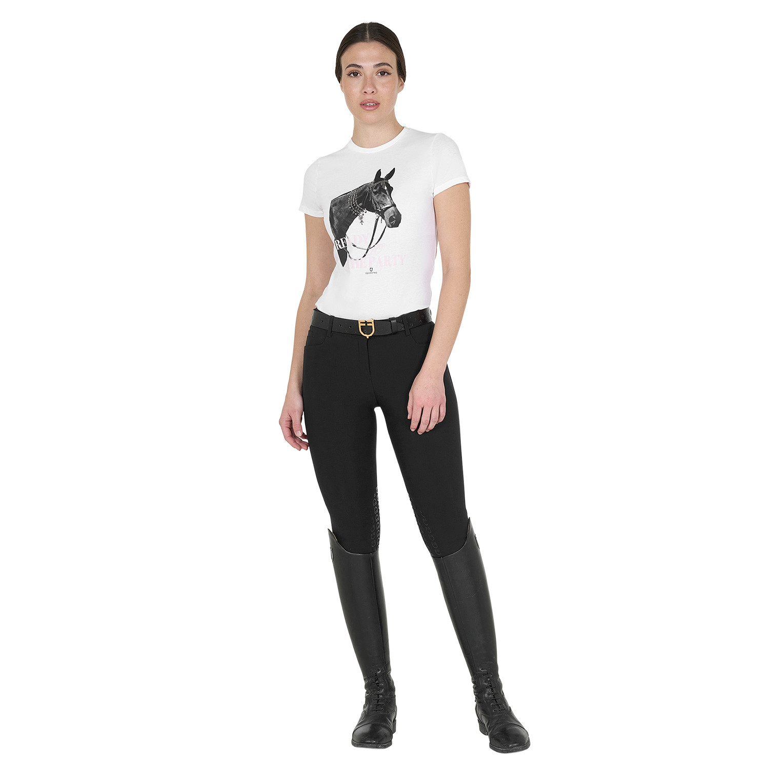 Ready To The Party Damen-Baumwoll-T-Shirt mit Strasssteinen