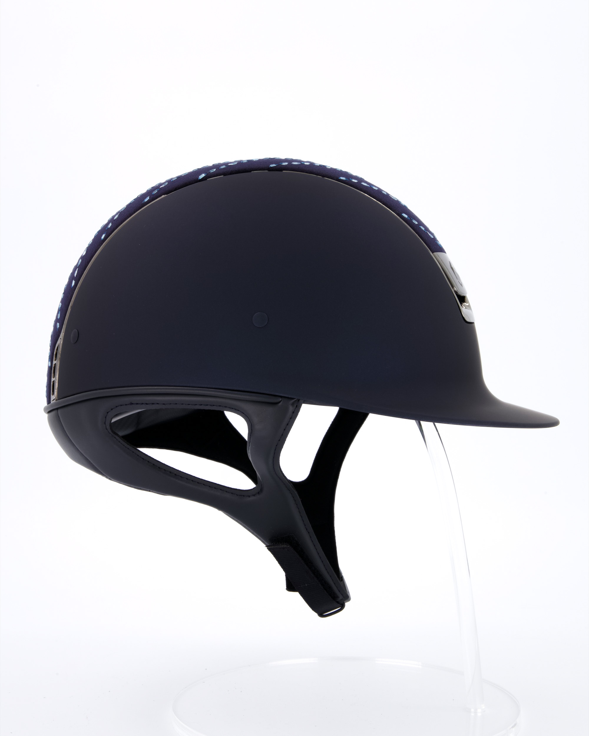 Riding helmet Shadowmatt Blue, Top Chevron Blue, Trim Black Chrome, Blason Black Chrome