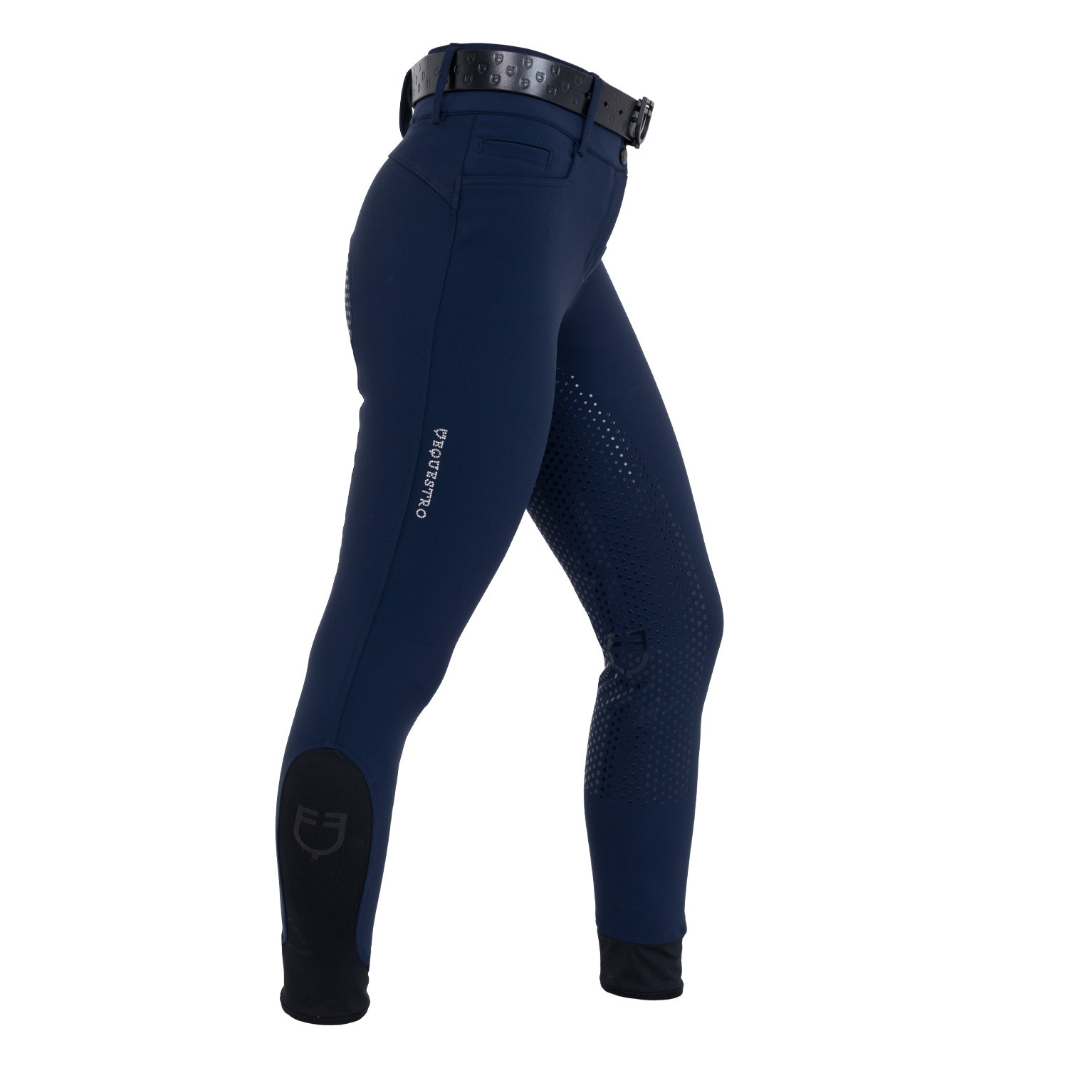 Damen-Reithose mit hohem Bund, Vollbesatz und Strass-Logo