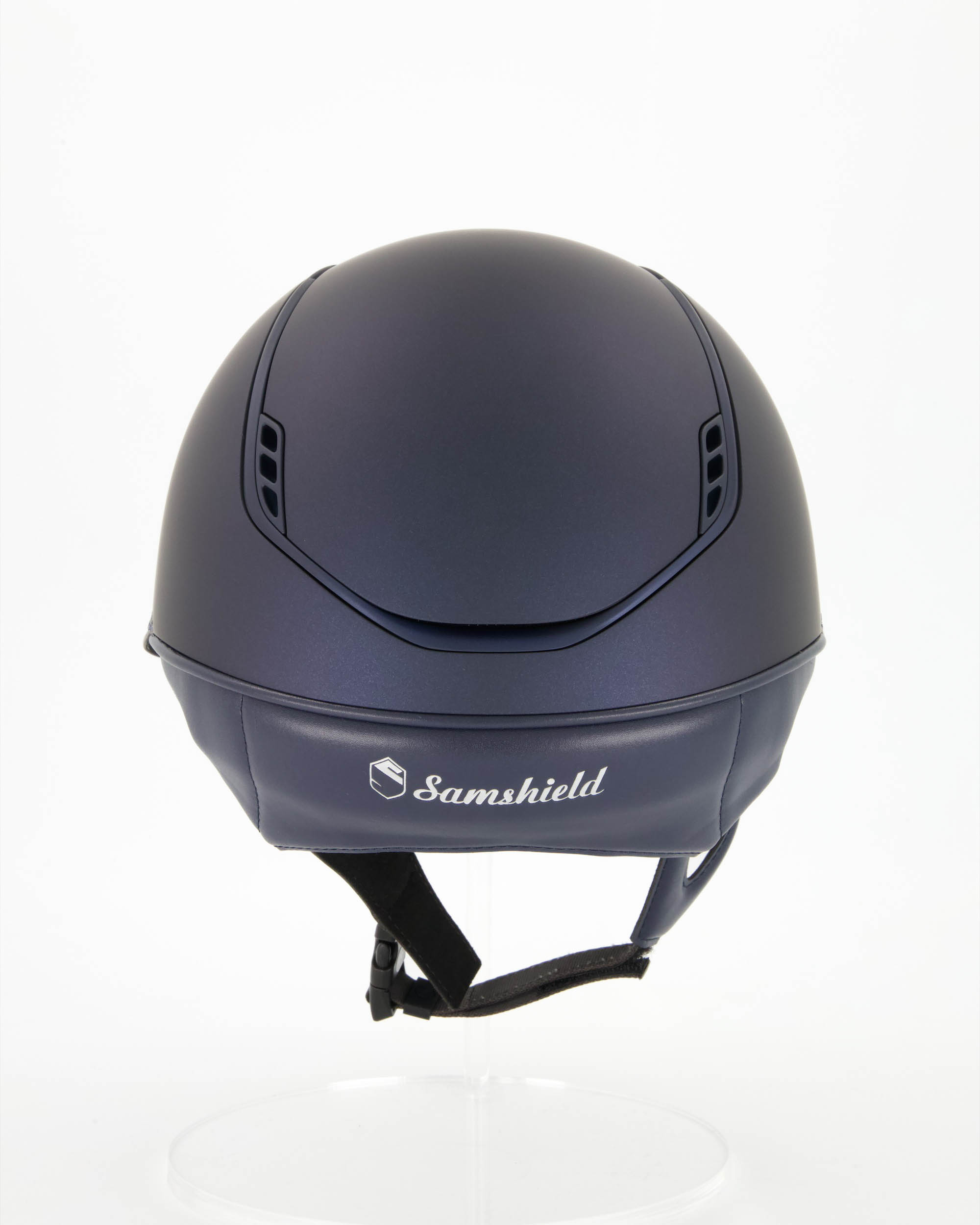 Reithelm Miss Shield 2.0 Shadowmatt blau, Frontal Band Crystal Fabric Paradise Shine, Trim u. Blason Matt Navy, 5 Swarovski Vintage Pink