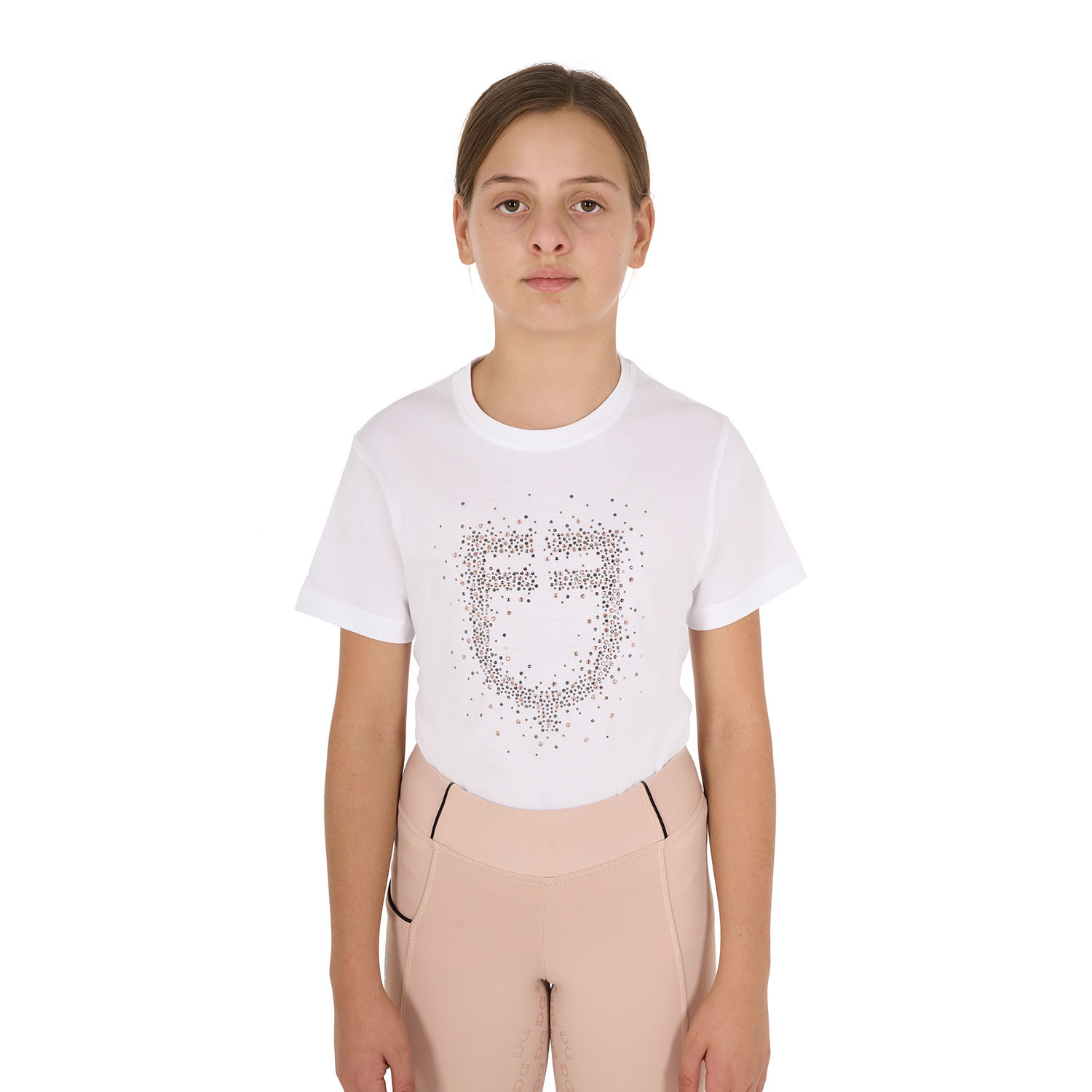 Schmal geschnittenes Mädchen-T-Shirt mit Glitzer-Logo
