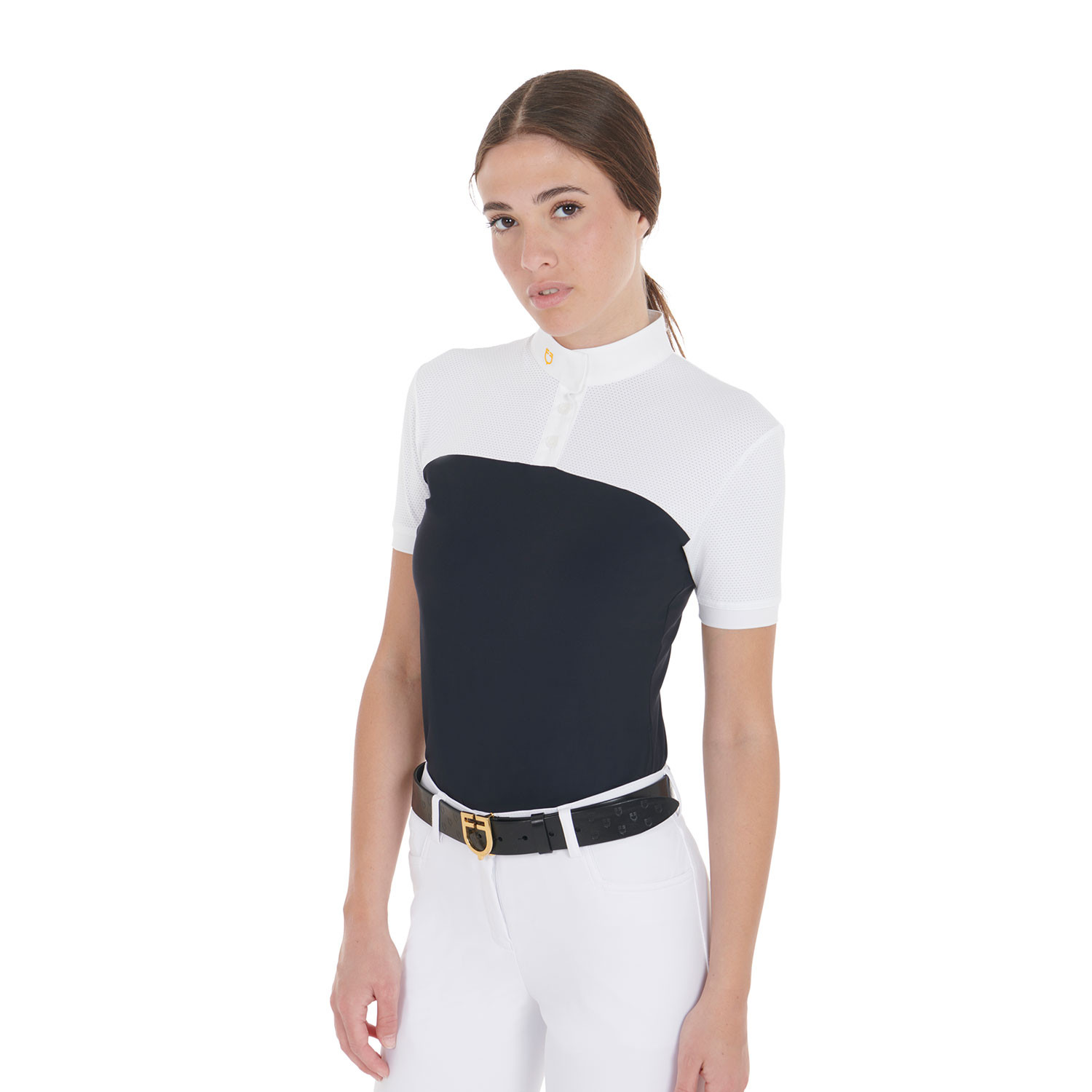 Schmal geschnittenes Damen-Poloshirt aus Funktionsmaterial und Mesh