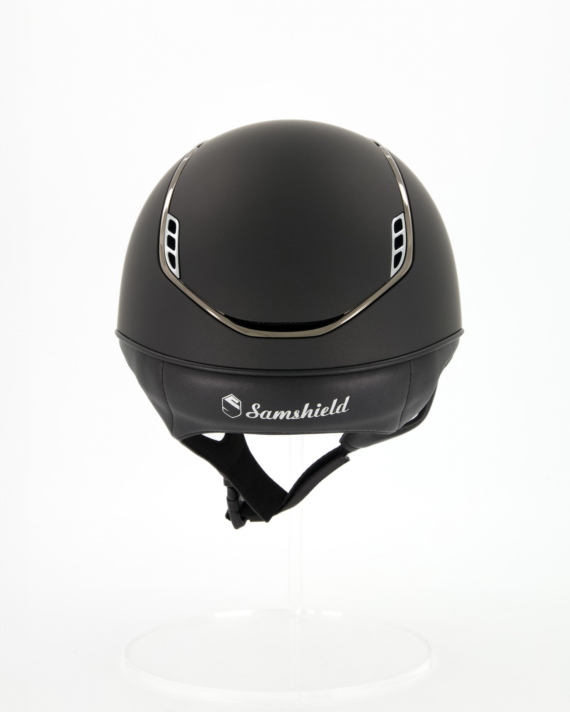 Riding helmet 2.0 Shadowmatt Black, Trim Black Chrome, Blason Crystal Fabric silver