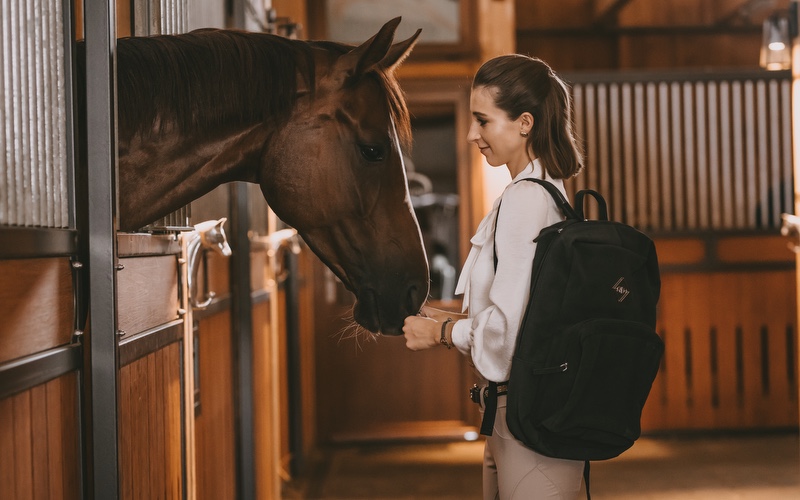 Grooming Deluxe Reiterin mit Pferd und Grooming Deluxe Rucksack