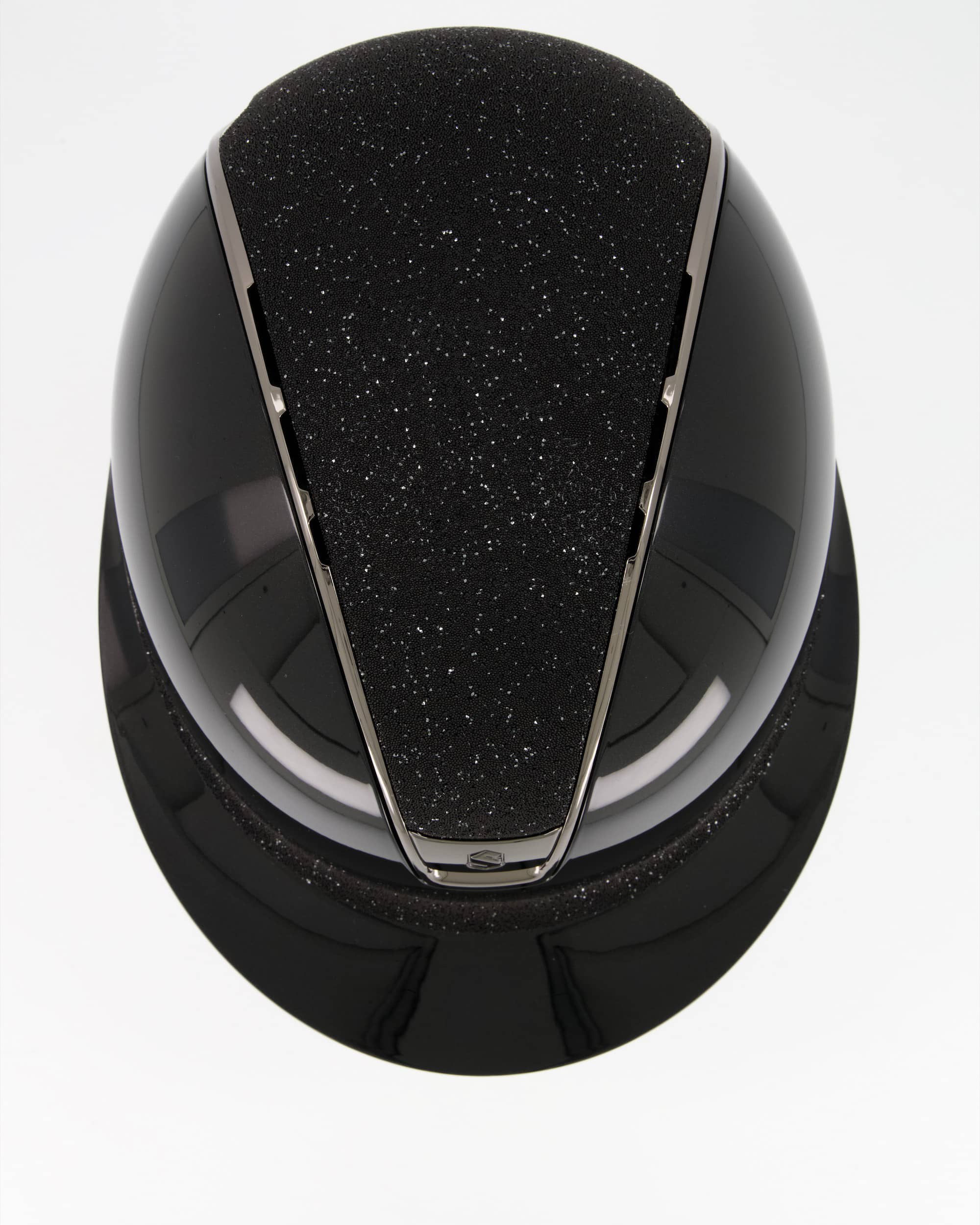 Riding helmet 2.0 Miss Shield Shadowglossy black Top u. Frontal Band Crystal Fabric Black, Trim Chrome Black, Blason Chrome Black in black