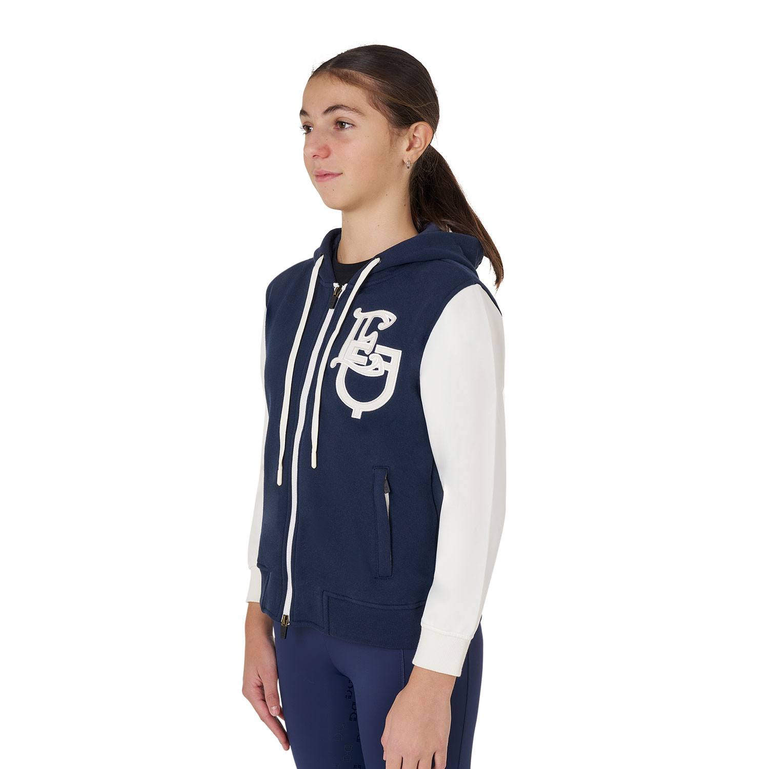 Zweifarbiger EQ-Kapuzenpullover für Mädchen mit Frontreißverschluss