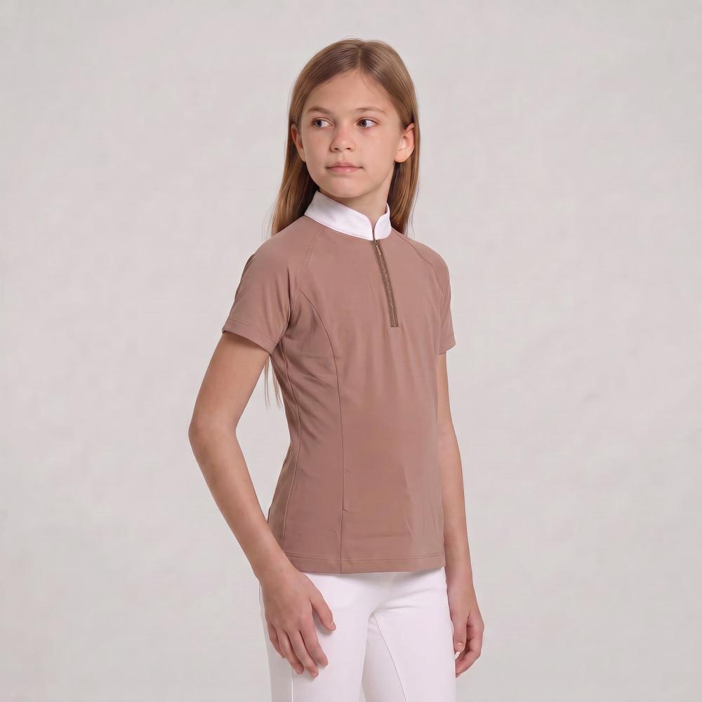 Turniershirt Classic Mädchen kurzarm mit Glitzerreißverschluss