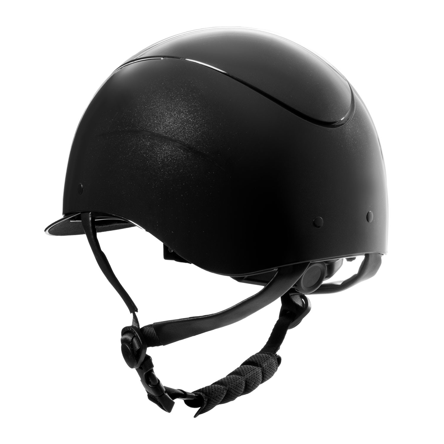 Glanz-Helm mit Kunstleder-Riemen und schmalem Visier, Norm EN 1384-2023