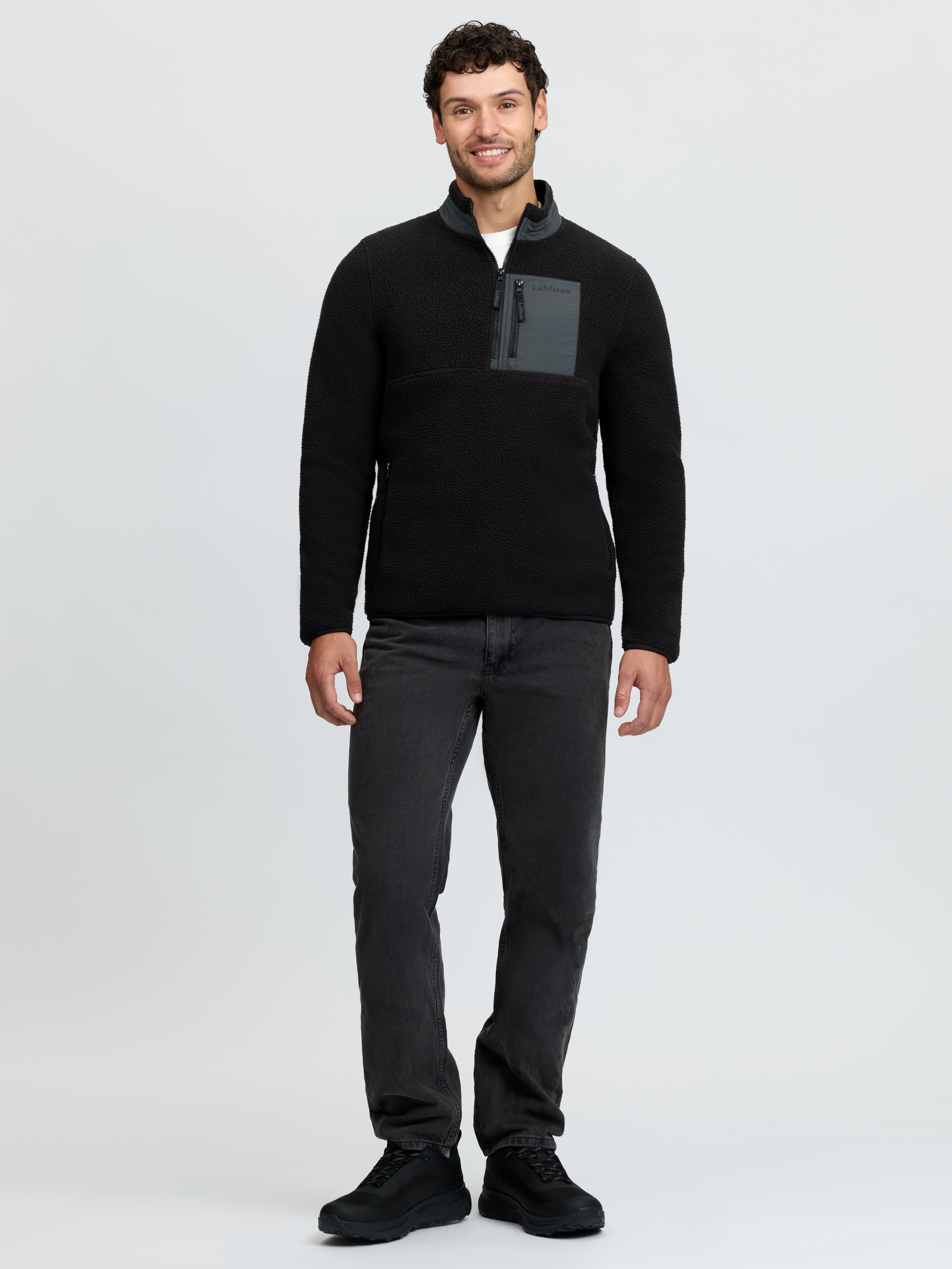 Herren Teddyfell Pullover mit halbem Reißverschluss