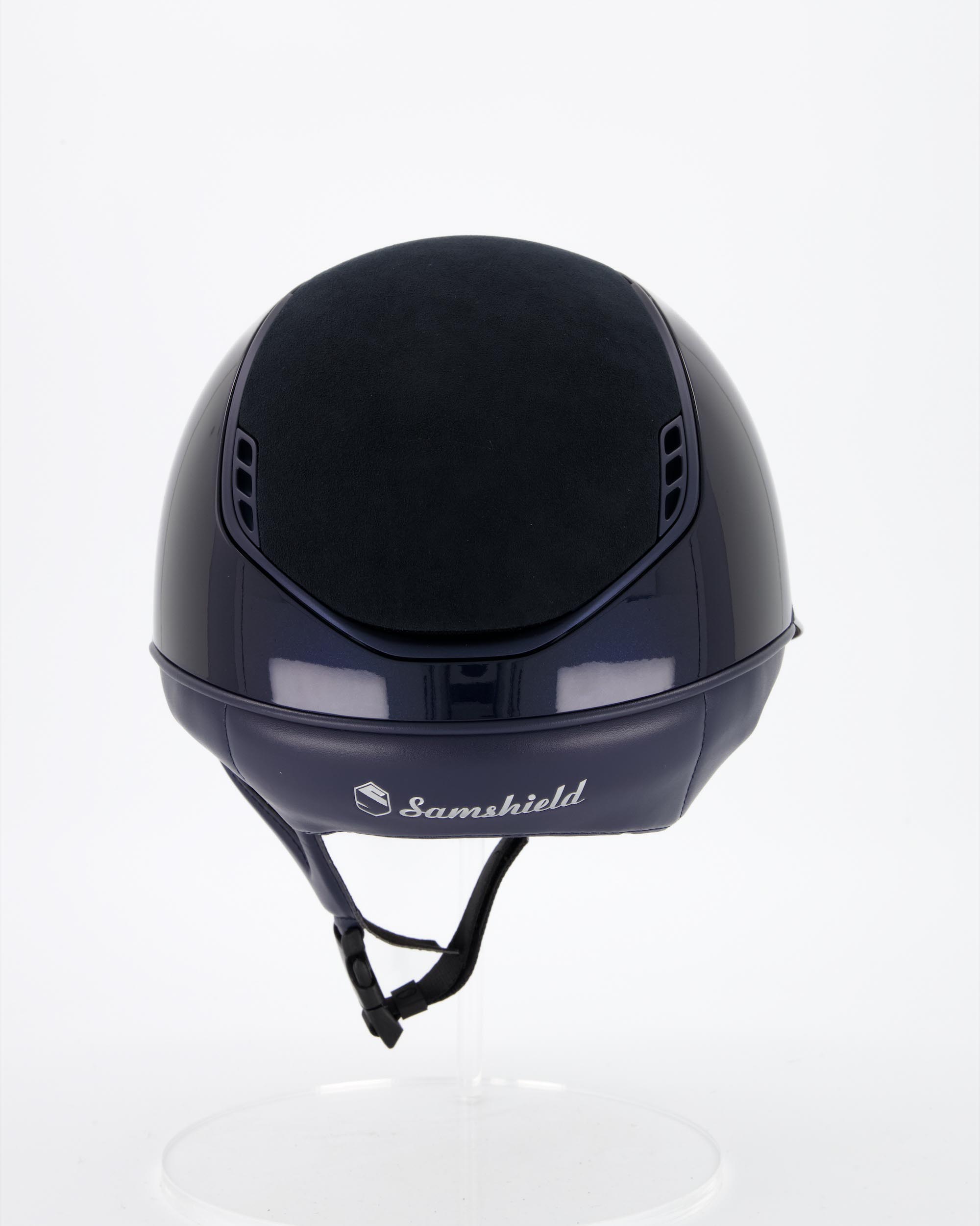 Riding helmet 2.0 Miss Shadowglossy Blue, Top and frontal band Alcantara Blue, Trim and Blason Matt Blue in blue