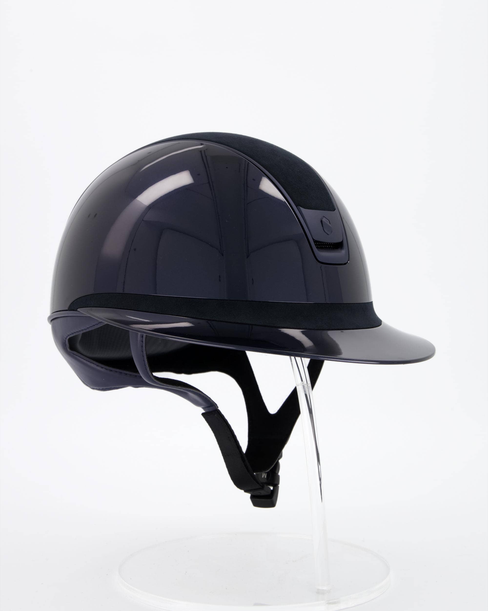 Riding helmet 2.0 Miss Shadowglossy Blue, Top and frontal band Alcantara Blue, Trim and Blason Matt Blue in blue