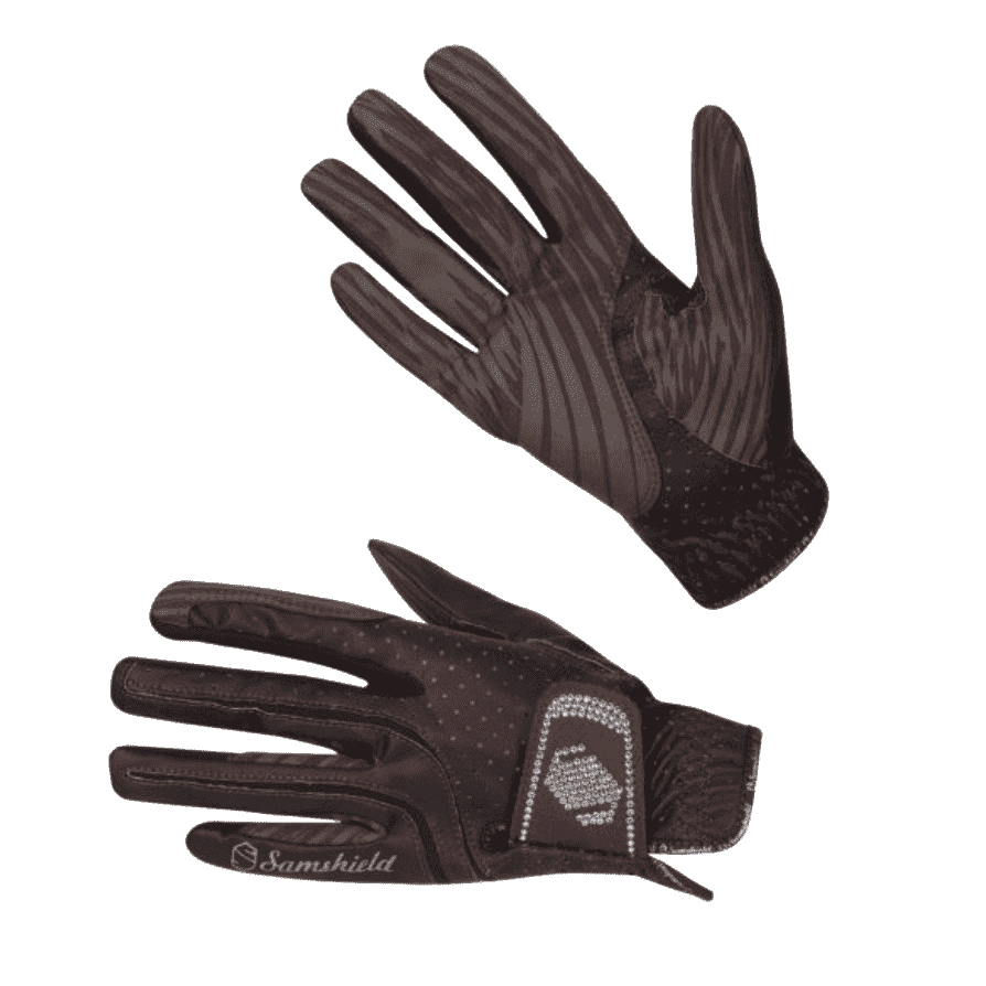 Riding glove V-Skin Swarovski in dark brown/silver
