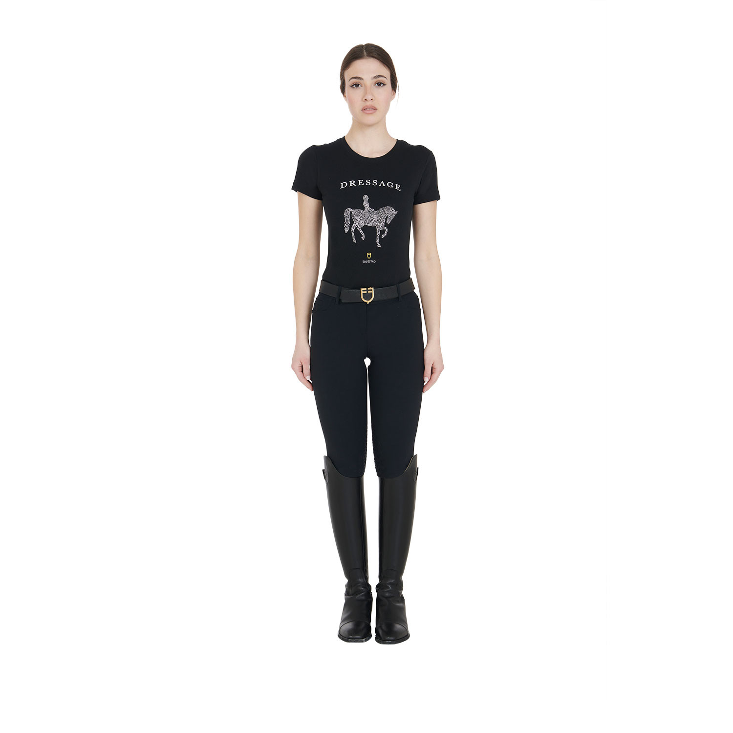 Schmal geschnittenes Damen-Dressur-T-Shirt mit Strass