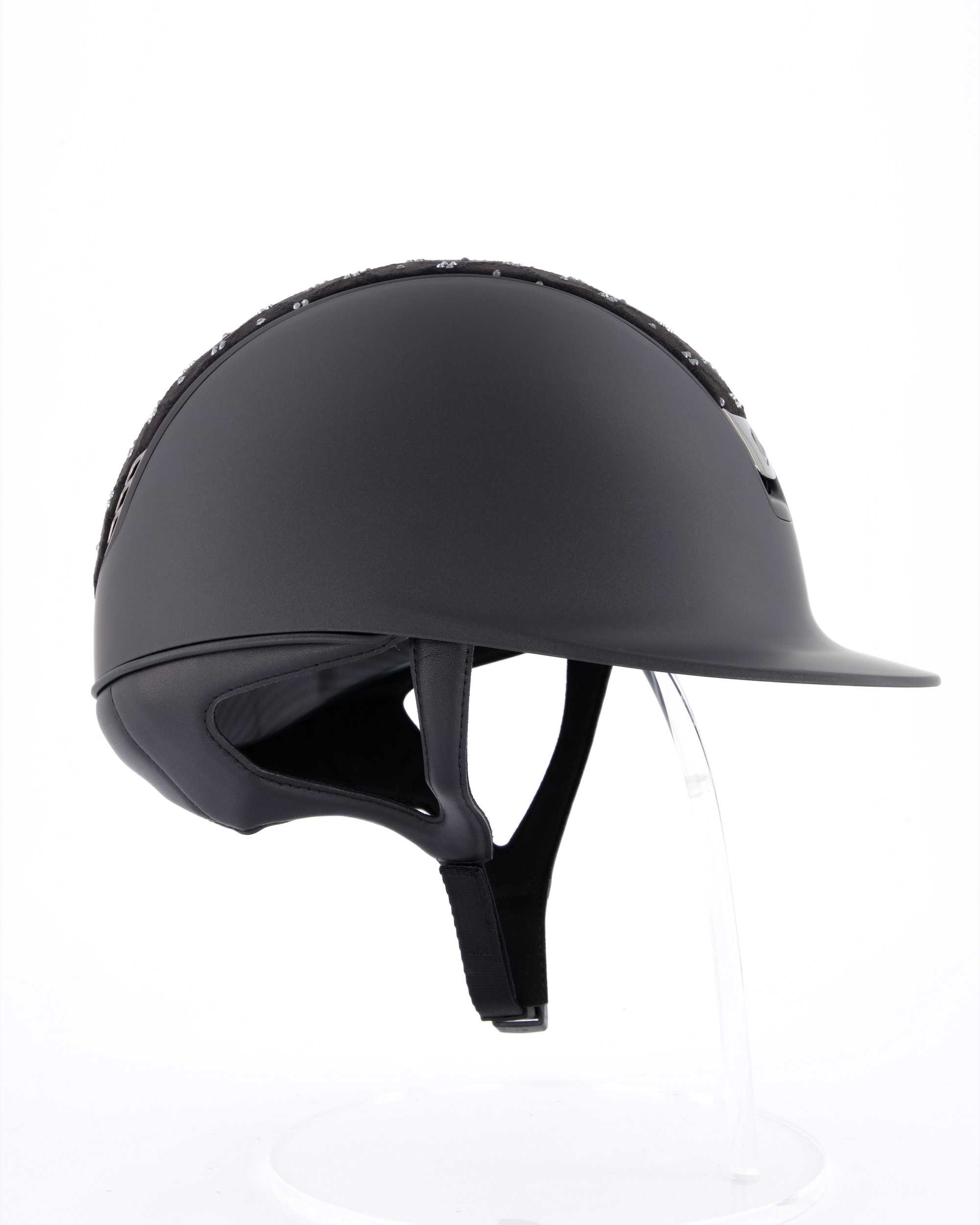 Reithelm 2.0 Shadowmatt, Top Royal Flower Swarovski, Trim Matt Black, Blason Chrome Black in schwarz