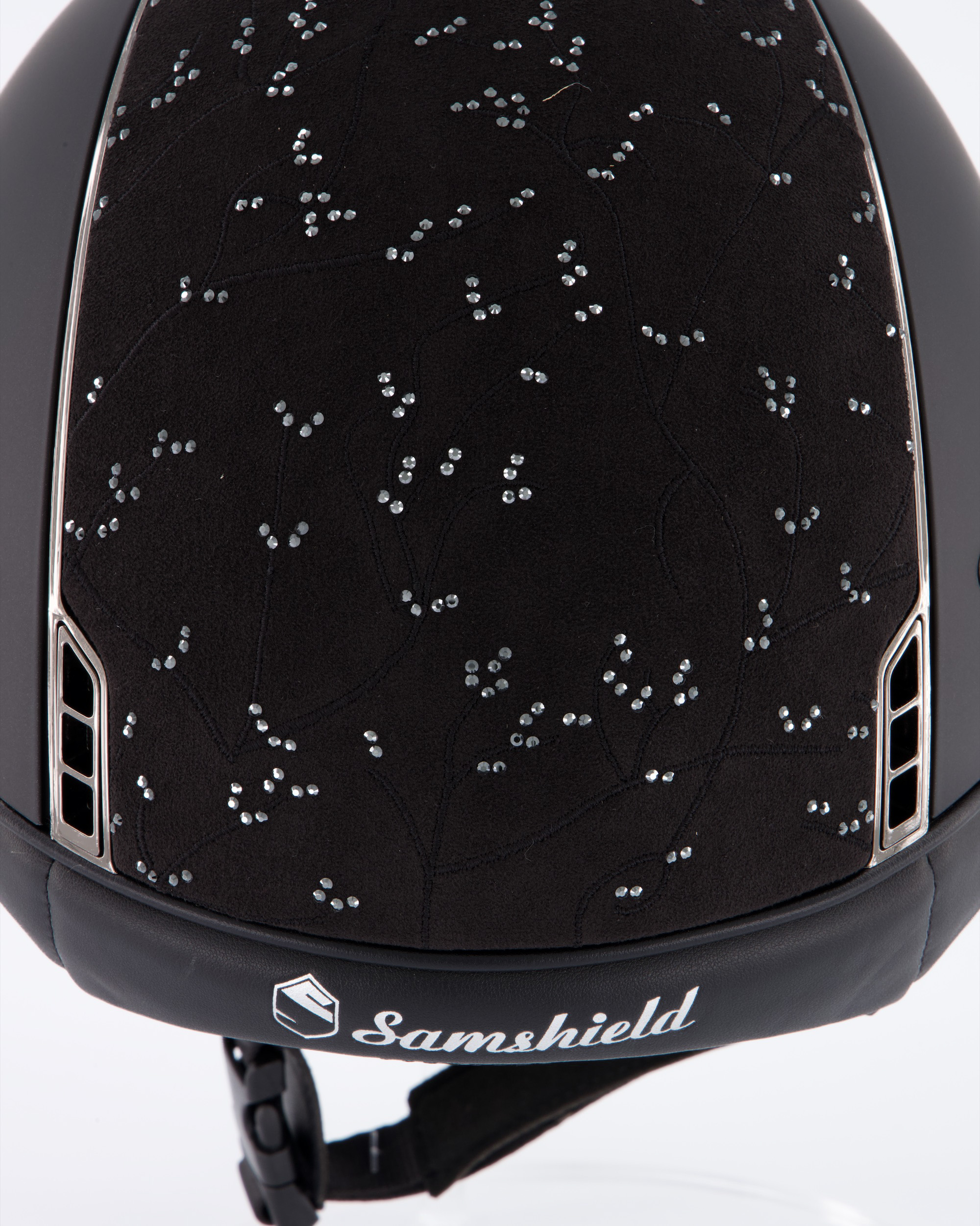 Reithelm Miss Shield Shadowmatt Black, Top Crystal Leaf Black / Alcantara Black, Frontal Band Alcantara Black, Trim Chrome Black, Blason Chrome Black in schwarz
