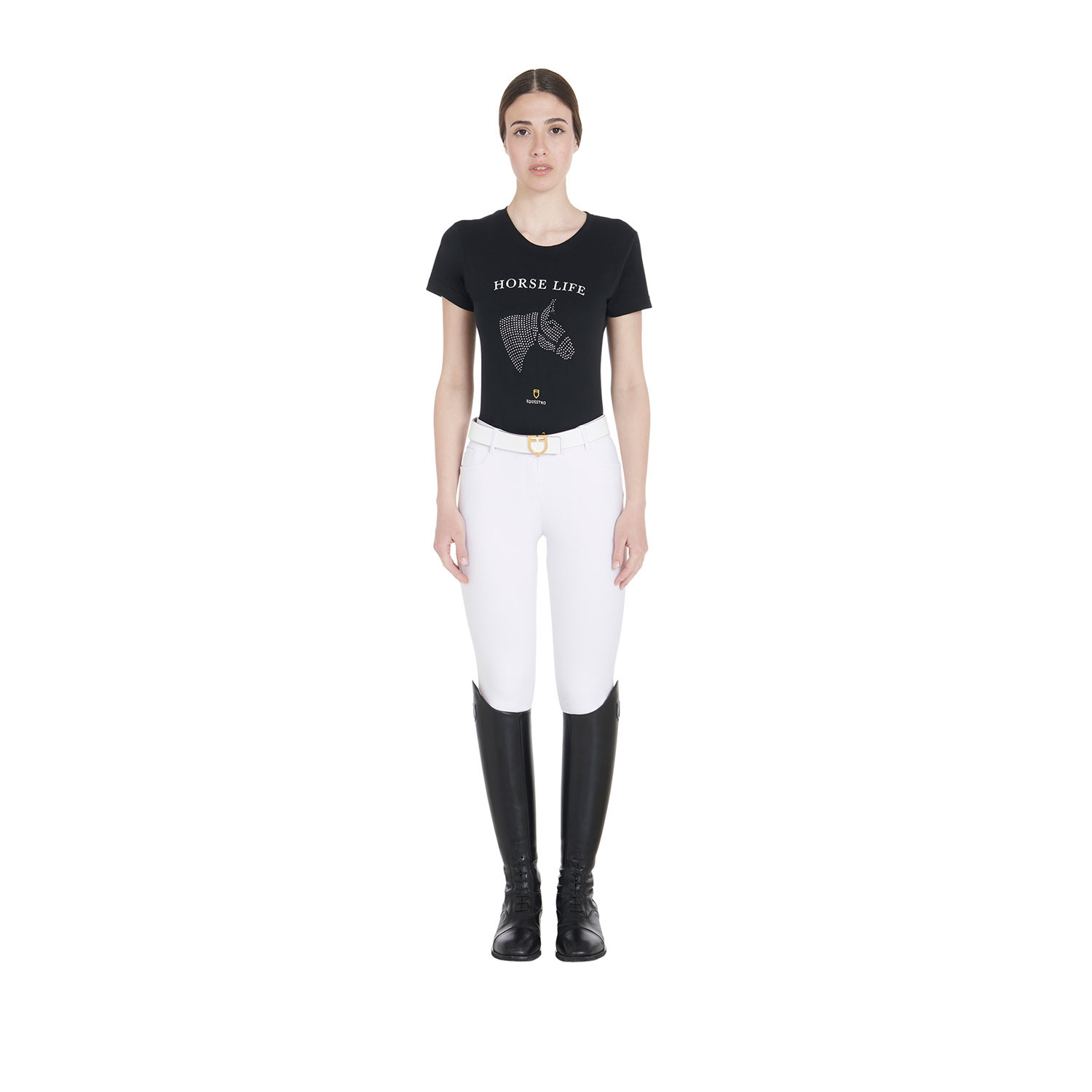 Damen Slim-Fit T-Shirt Horse Life mit Strass