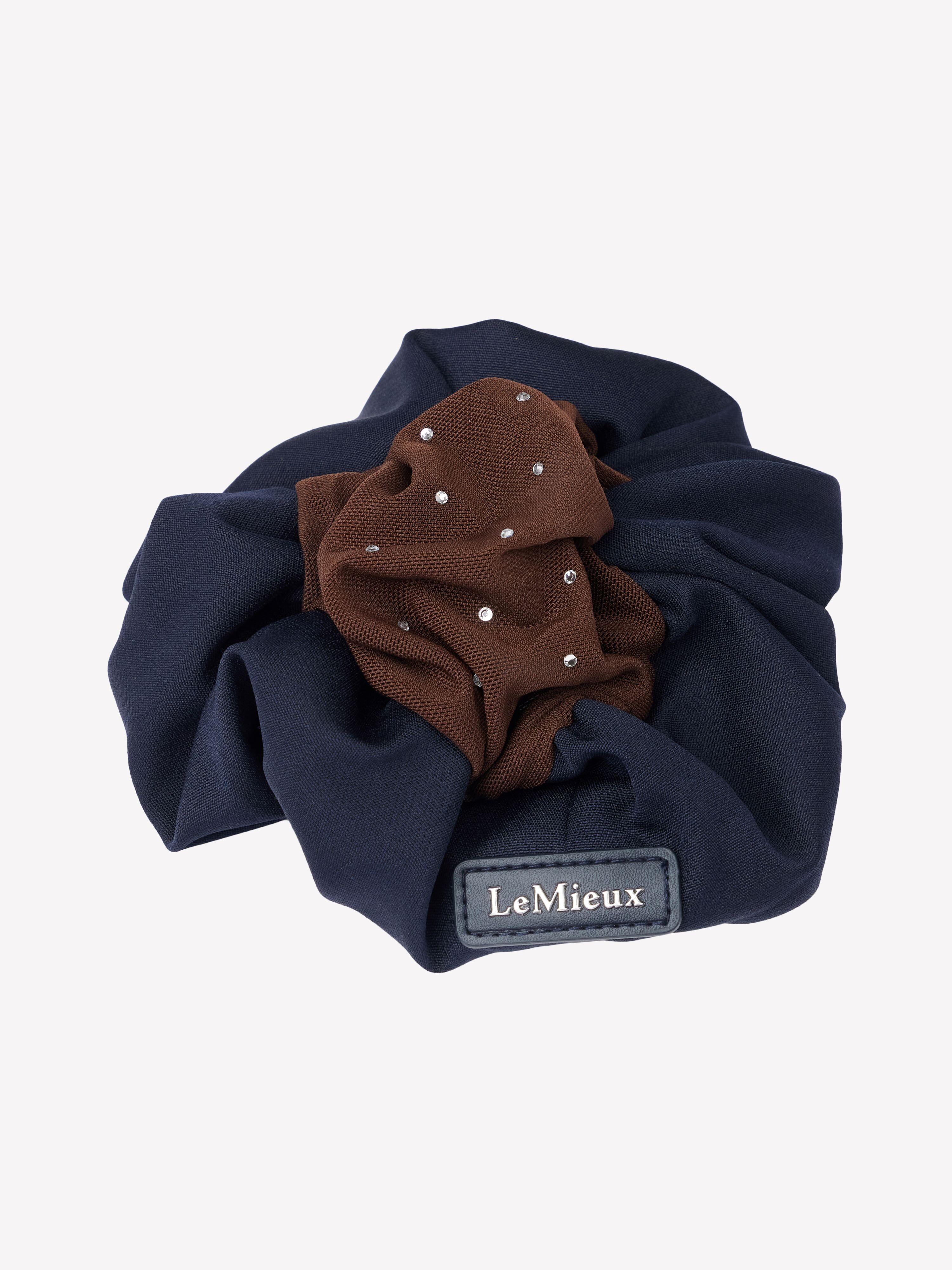 Scrunchie mit Kristall-Haarnetz Navy/Braun