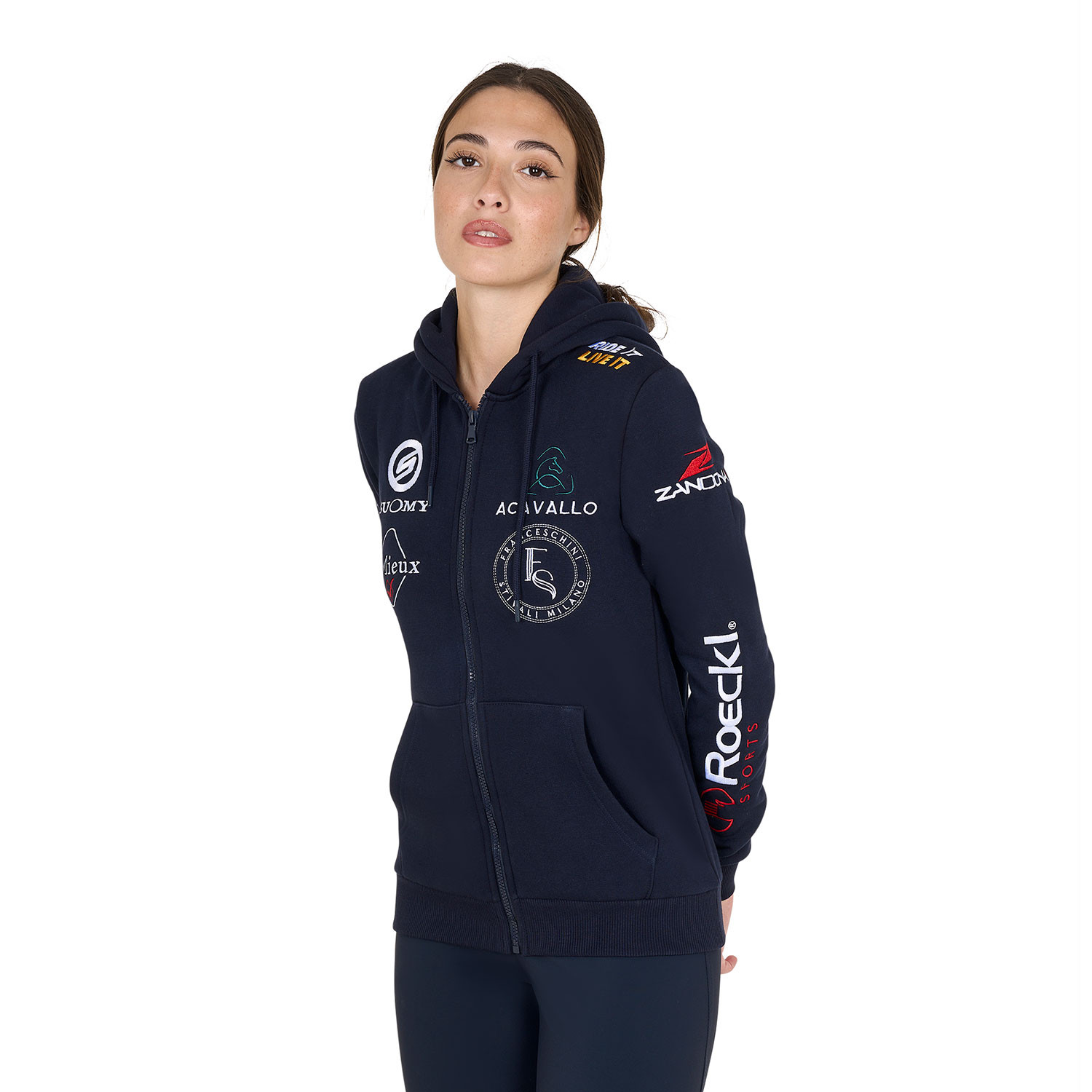 Damen-Kapuzenpullover mit mehreren Logos, Design 2024