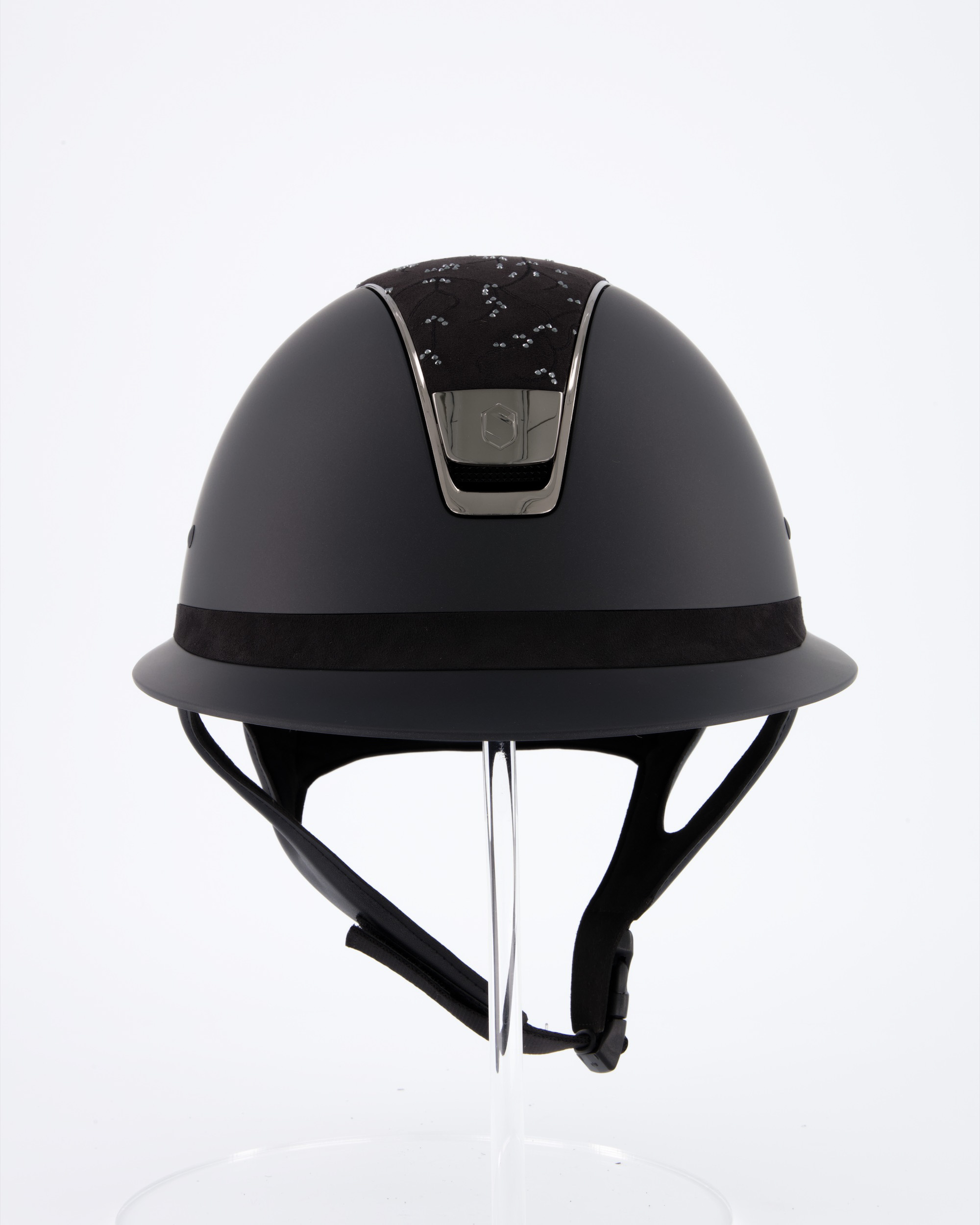 Reithelm Miss Shield Shadowmatt Black, Top Crystal Leaf Black / Alcantara Black, Frontal Band Alcantara Black, Trim Chrome Black, Blason Chrome Black in schwarz