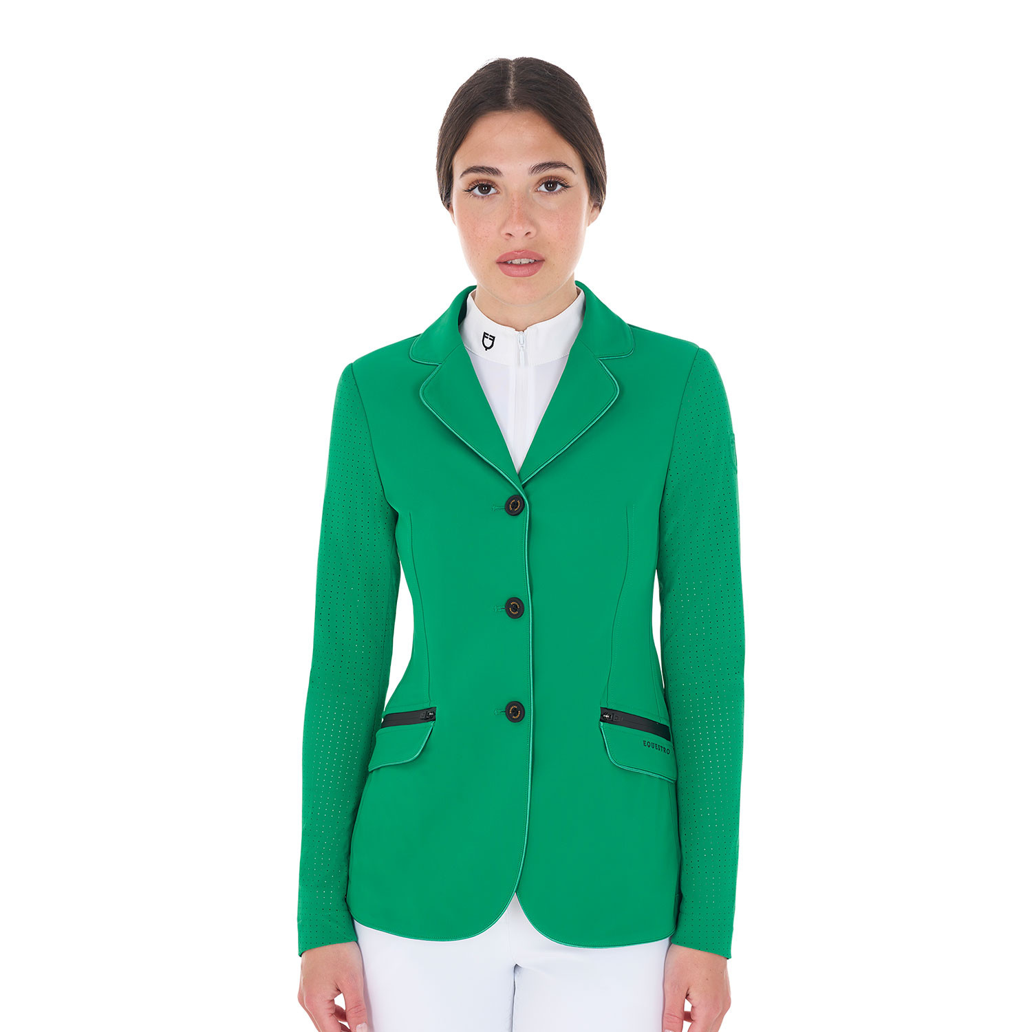 Damen-Turnierjacke mit drei Knöpfen aus perforiertem Stoff