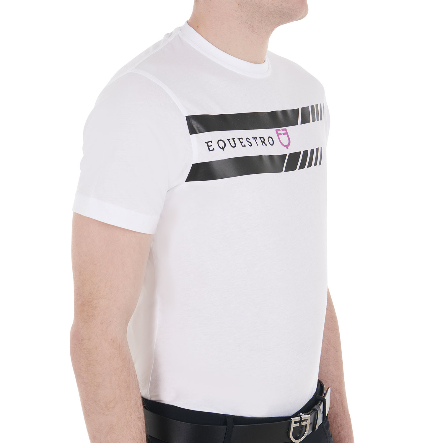 Schmal geschnittenes Herren-T-Shirt mit violettem Logo und schwarzen Details