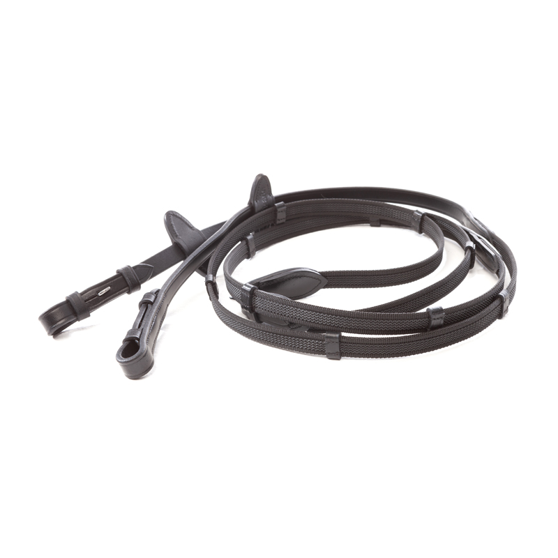 Rubberised reins with bridle hook - 16mm - 5pcs.