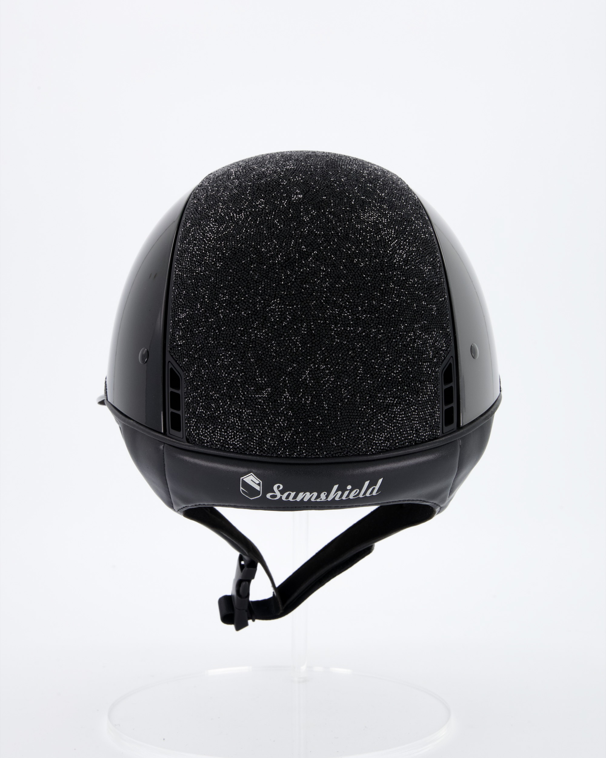 Reithelm Miss Shield Shadowglossy, Top u. Frontal Band Ultra Fine Rock Black, Blason u. Trim Matt Black, 5 Swarovski Jet Hematite in schwarz