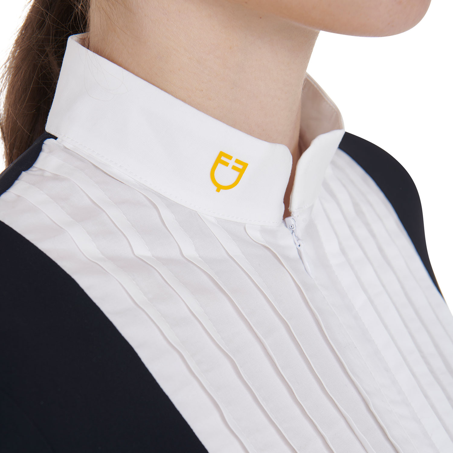 Tailliertes Damen-Poloshirt aus plissierter Baumwolle
