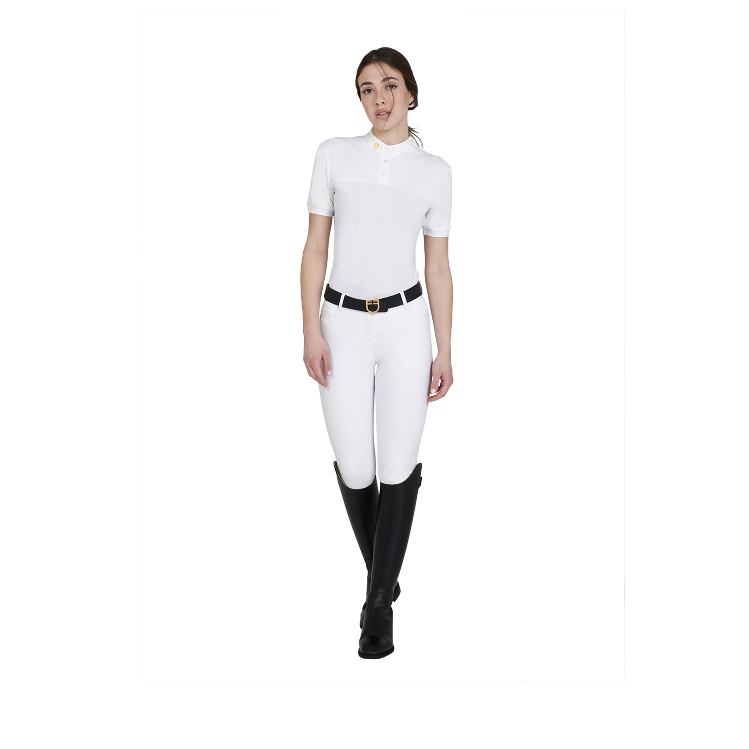 Schmal geschnittenes Damen-Poloshirt aus Funktionsmaterial und Mesh