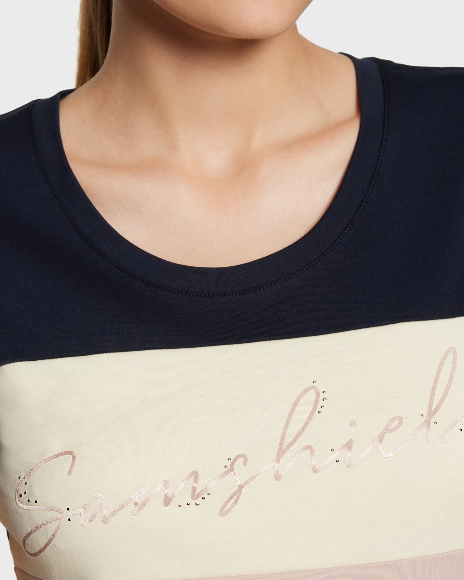 Ladies' T-shirt Alba Metals Dots in navy/powder pink