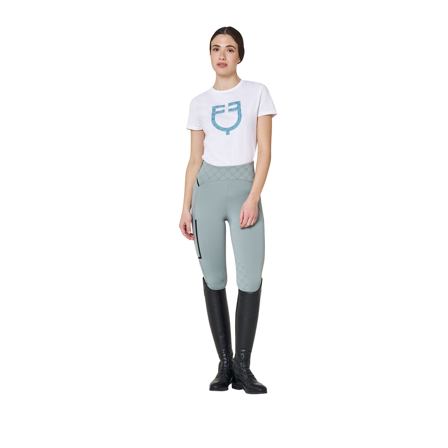 T-Shirt mit Monogramm-Logo in Velours-Optik für Damen