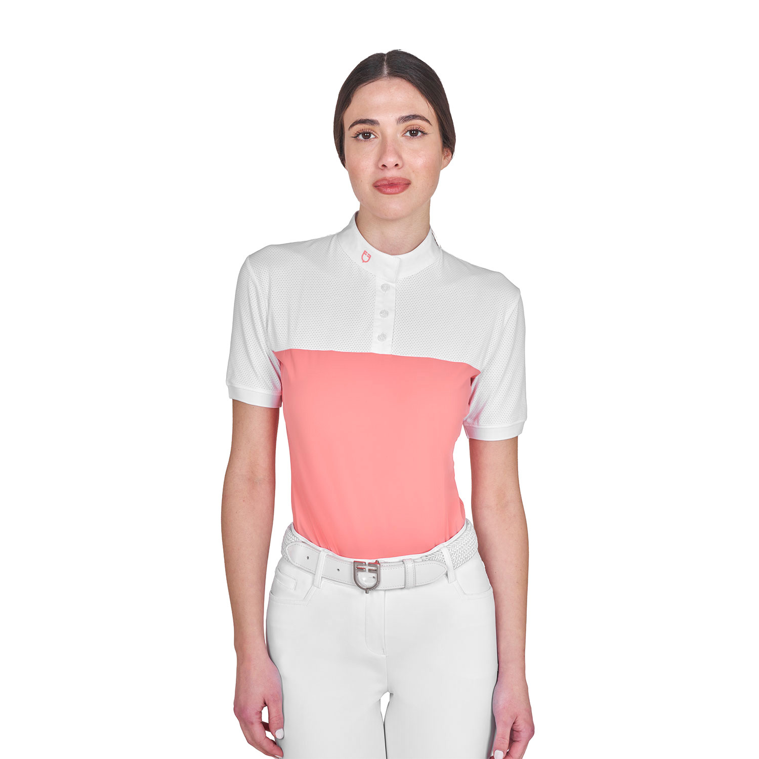 Schmal geschnittenes Damen-Poloshirt aus Funktionsmaterial und Mesh