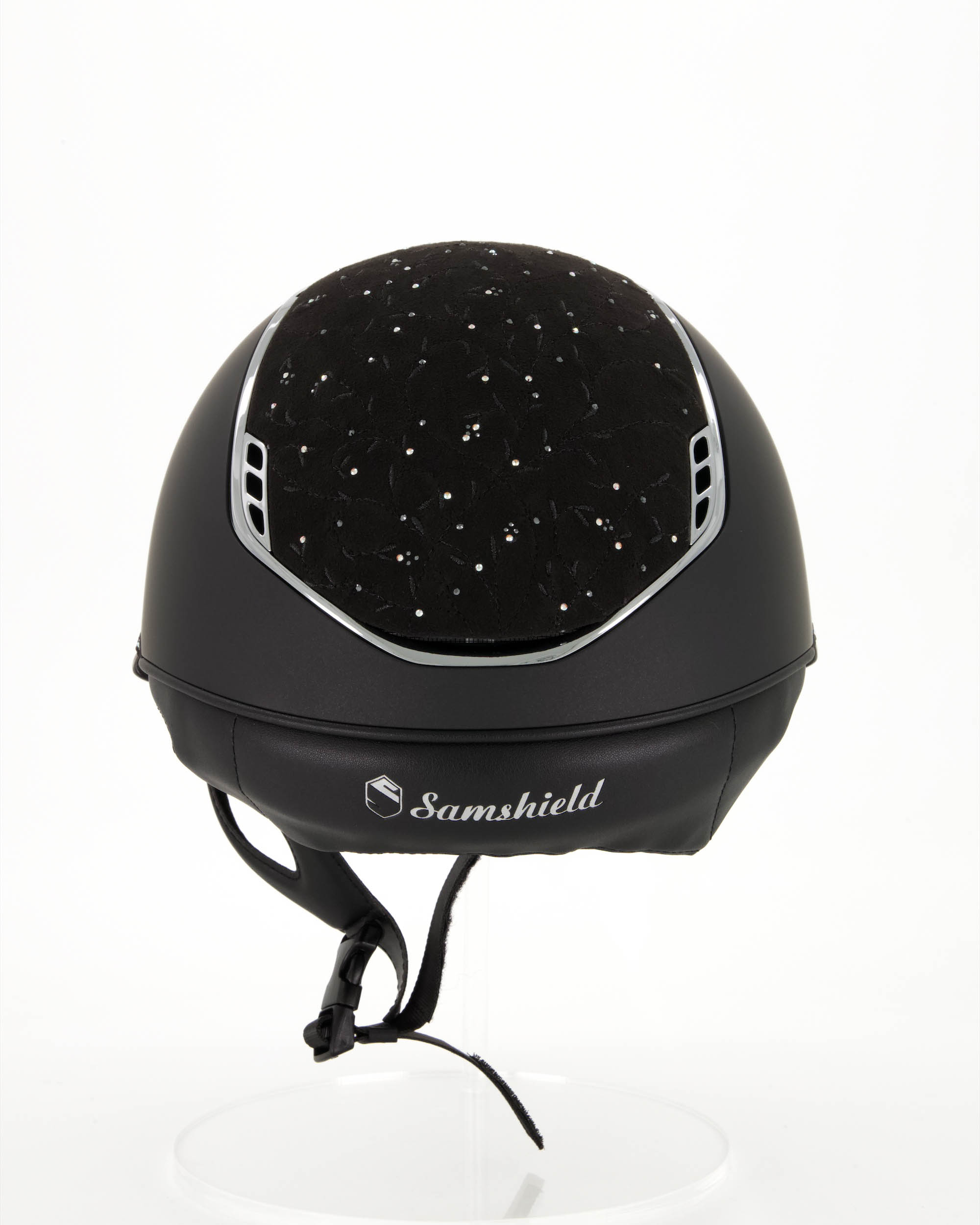 Reithelm 2.0 Miss Shield Shadowmattblack, Top u. Frontal Band Floral, Trim und Blason Chrome Silver