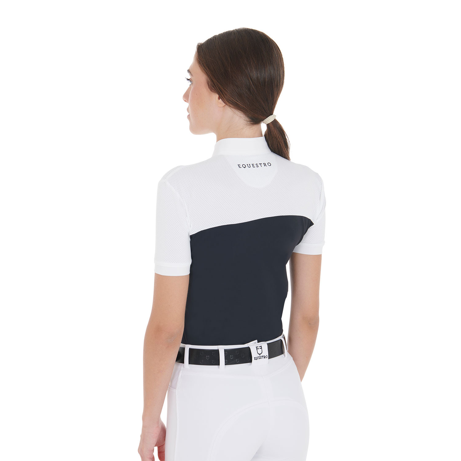 Schmal geschnittenes Damen-Poloshirt aus Funktionsmaterial und Mesh