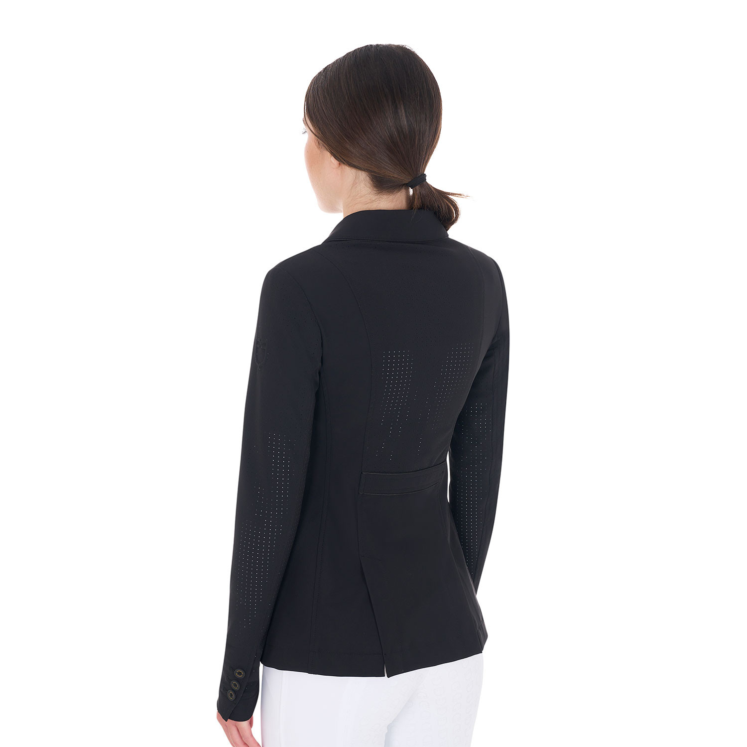 Damen-Turnierjacke mit drei Knöpfen aus perforiertem Stoff