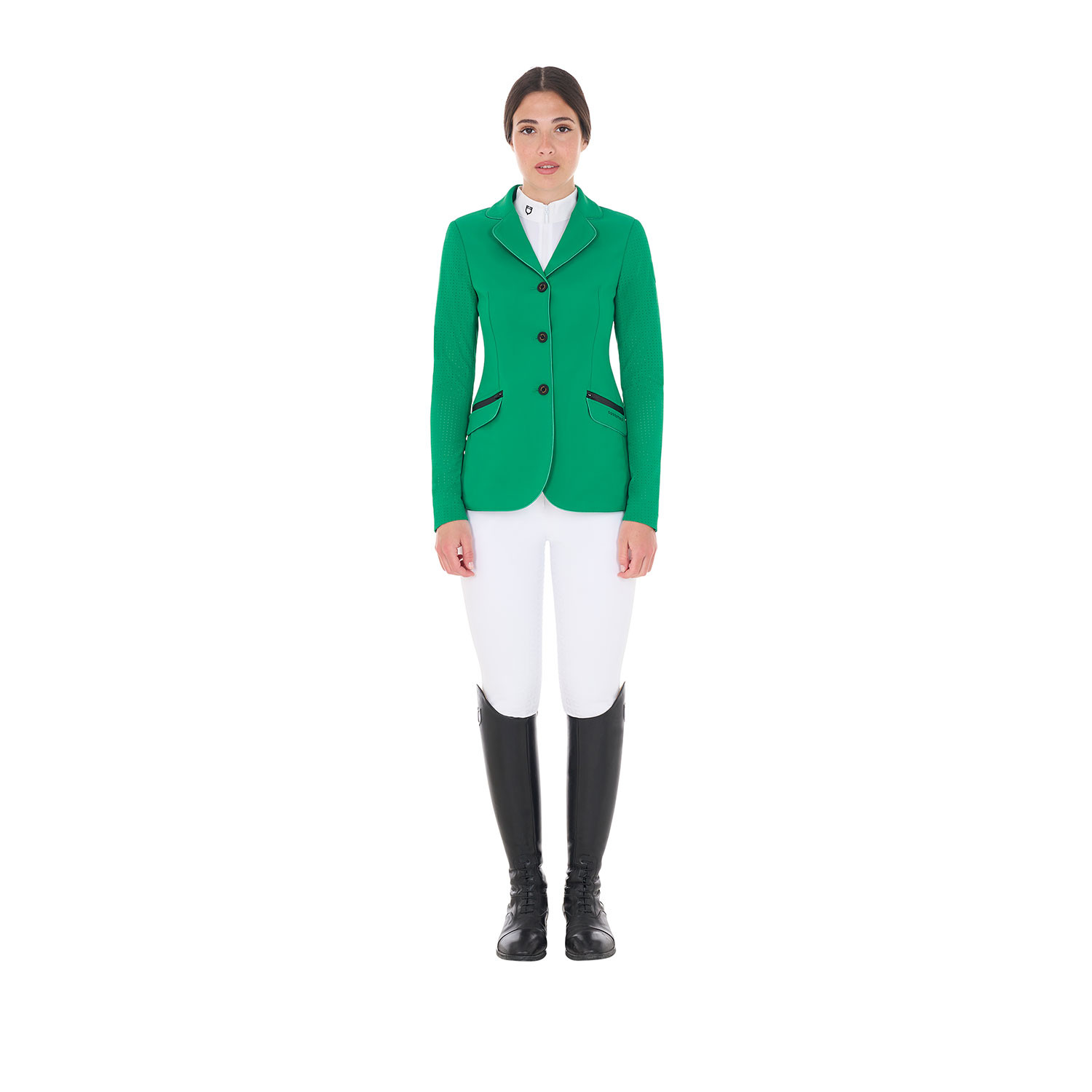 Damen-Turnierjacke mit drei Knöpfen aus perforiertem Stoff