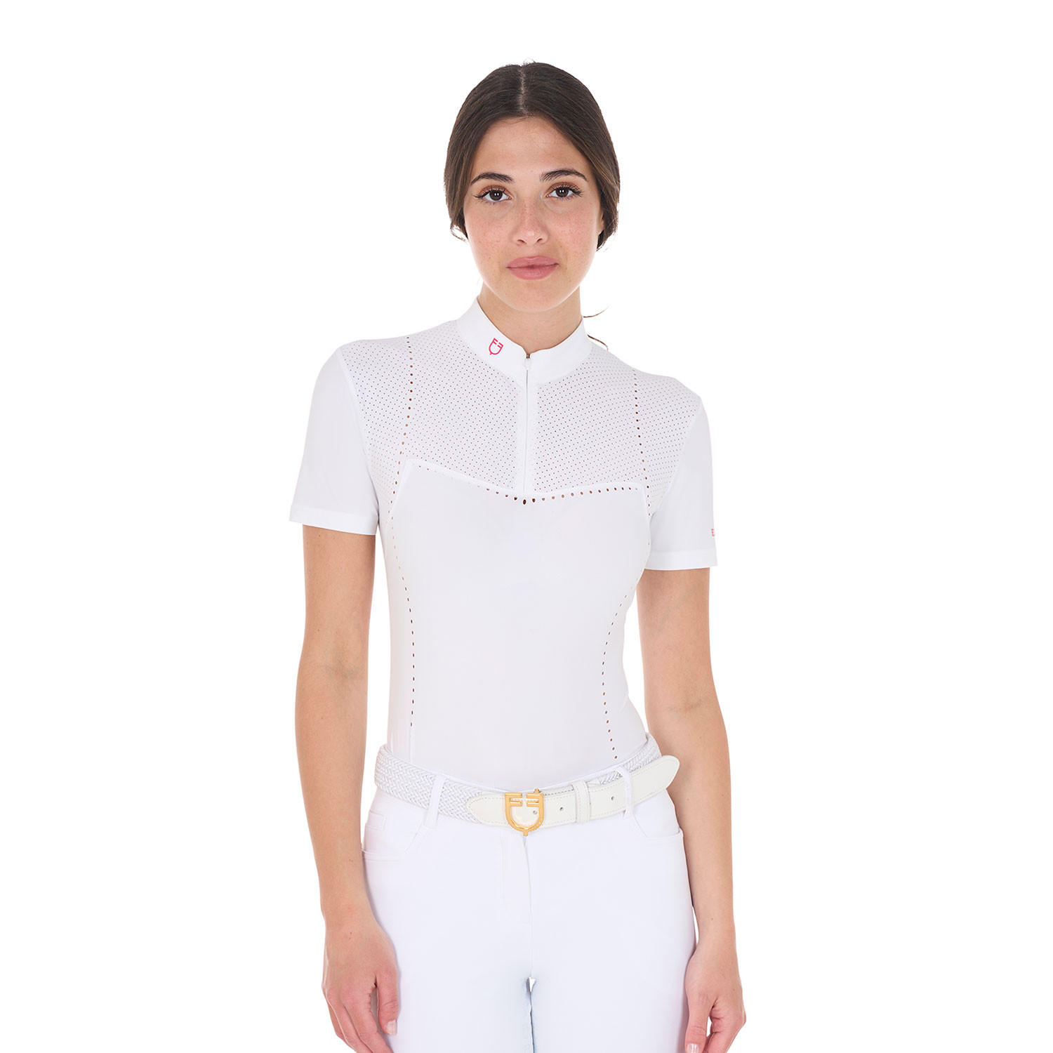 Tailliertes Turnier-Poloshirt für Damen mit Reißverschluss aus perforiertem Stoff