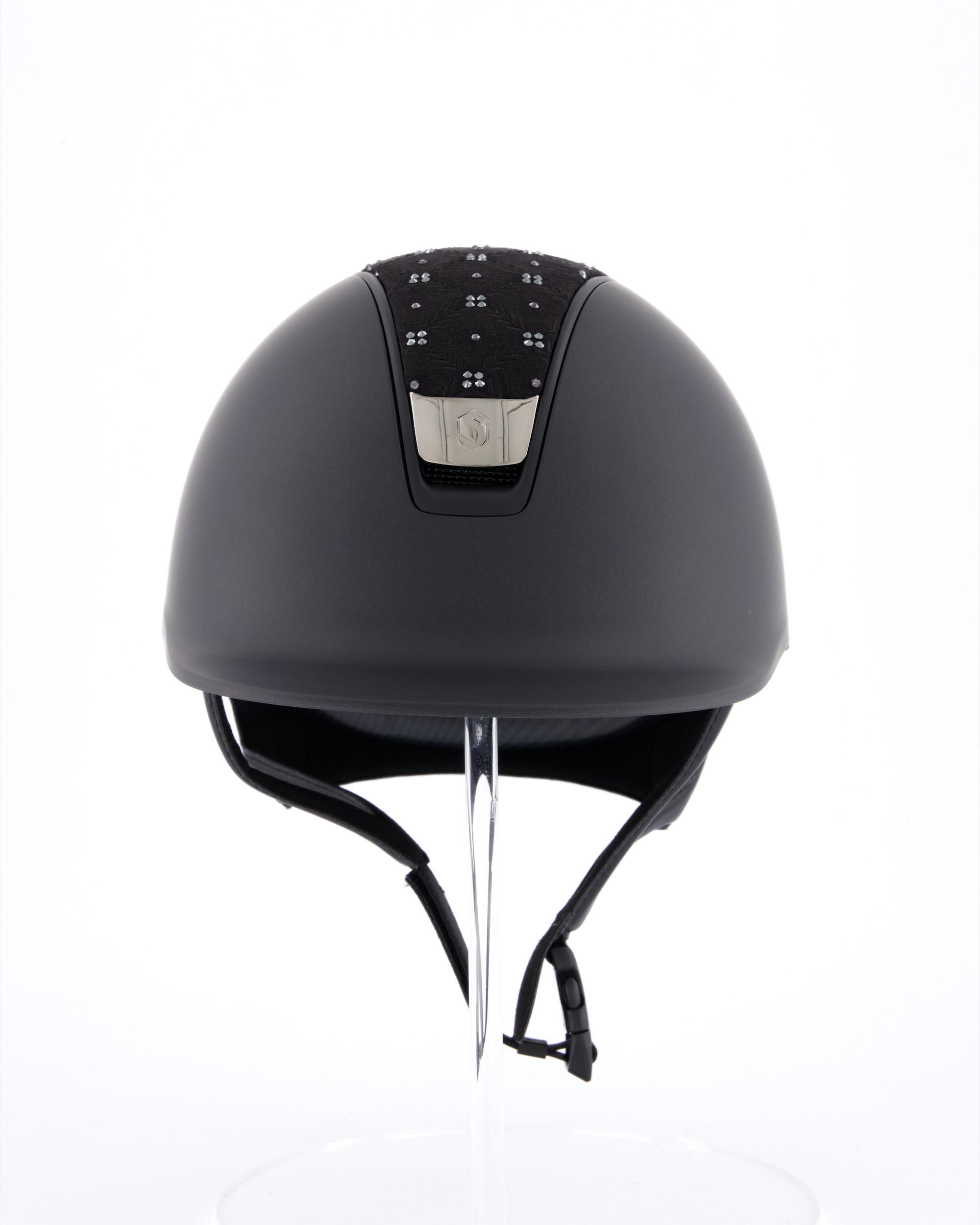 Reithelm 2.0 Shadowmatt, Top Royal Flower Swarovski, Trim Matt Black, Blason Chrome Black in schwarz