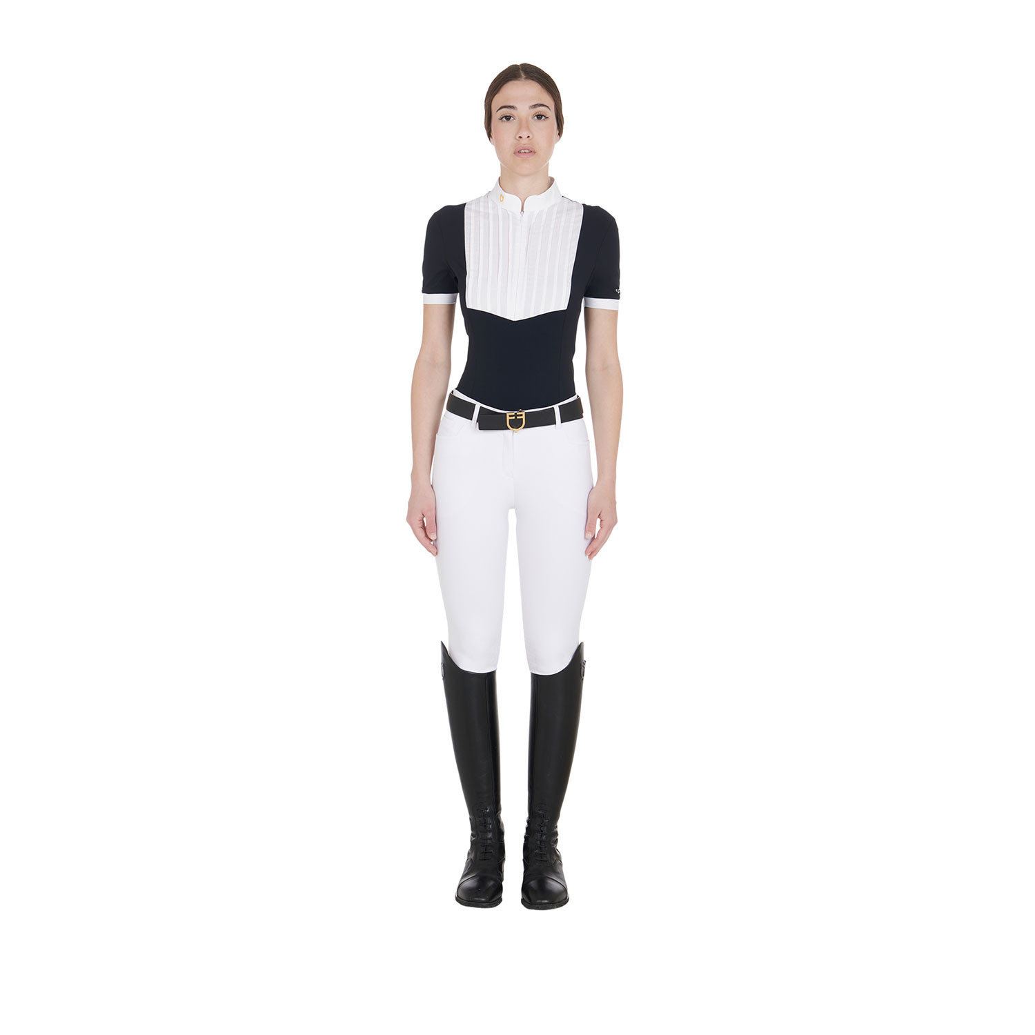 Tailliertes Damen-Poloshirt aus plissierter Baumwolle