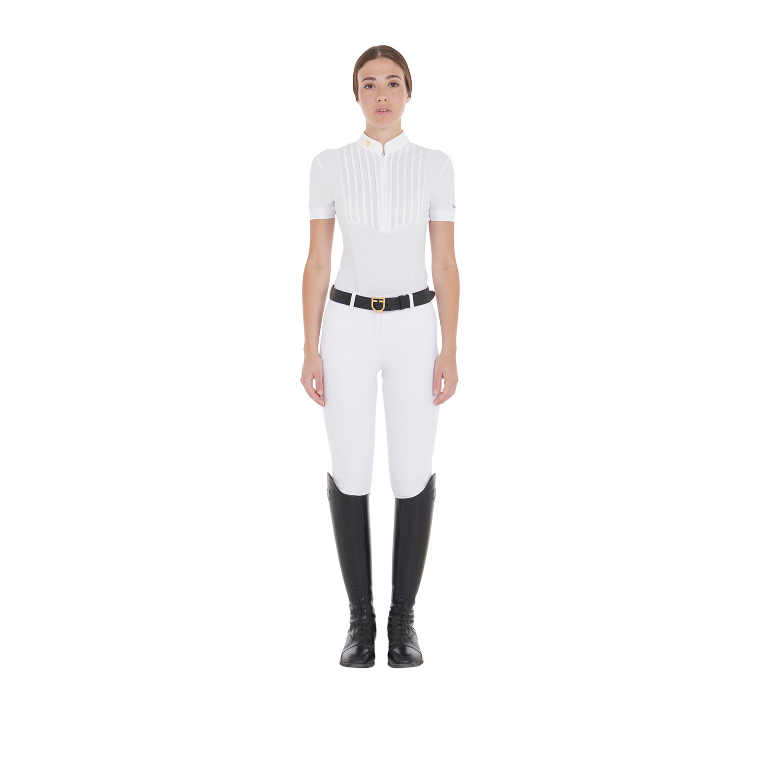 Tailliertes Damen-Poloshirt aus plissierter Baumwolle