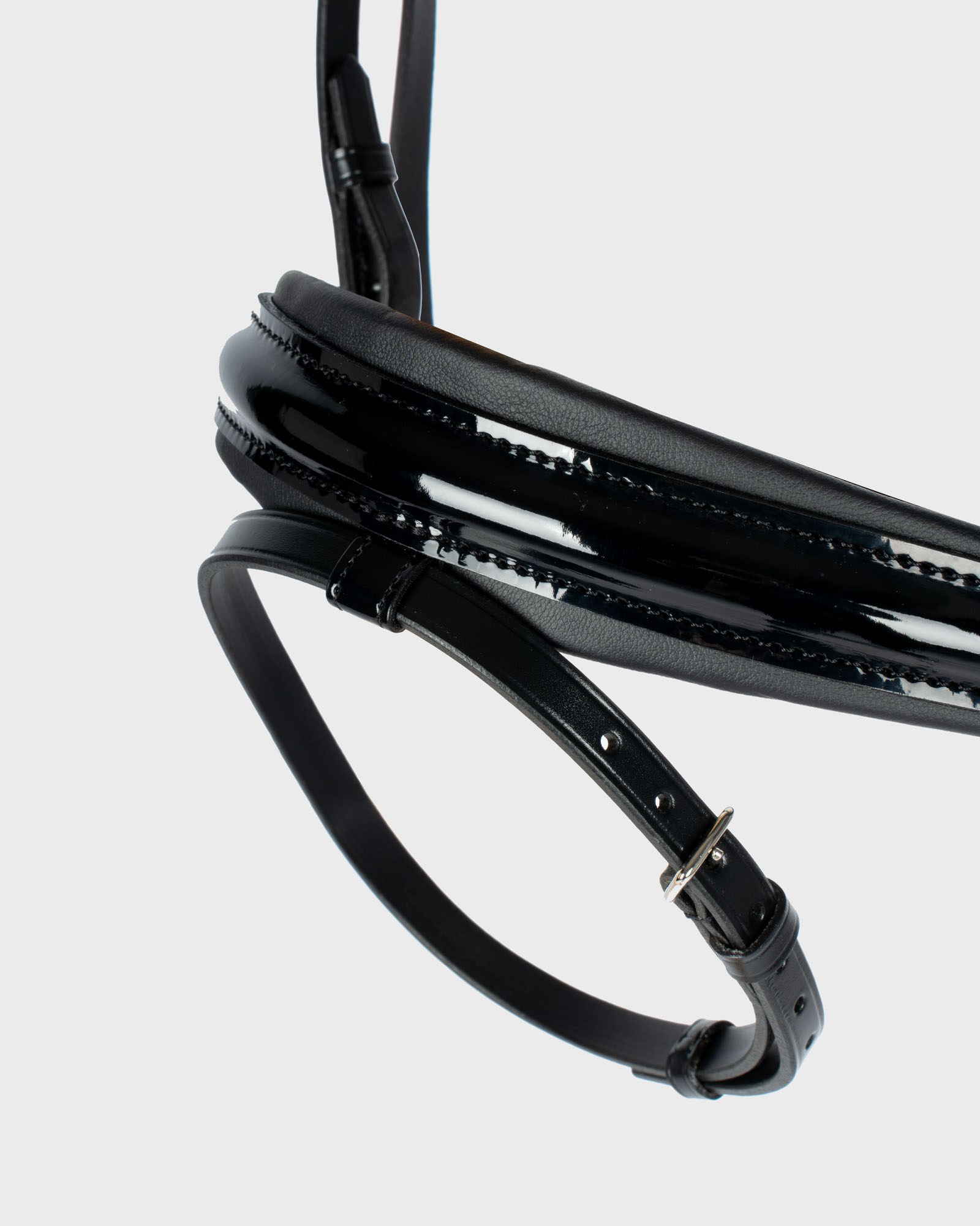 Snaffle Warendorf Feel Good, Caveson Swedish Comfort XS with patent, Browband Tiffany XL unicoloured Dark Grey incl. 16mm web reins in black