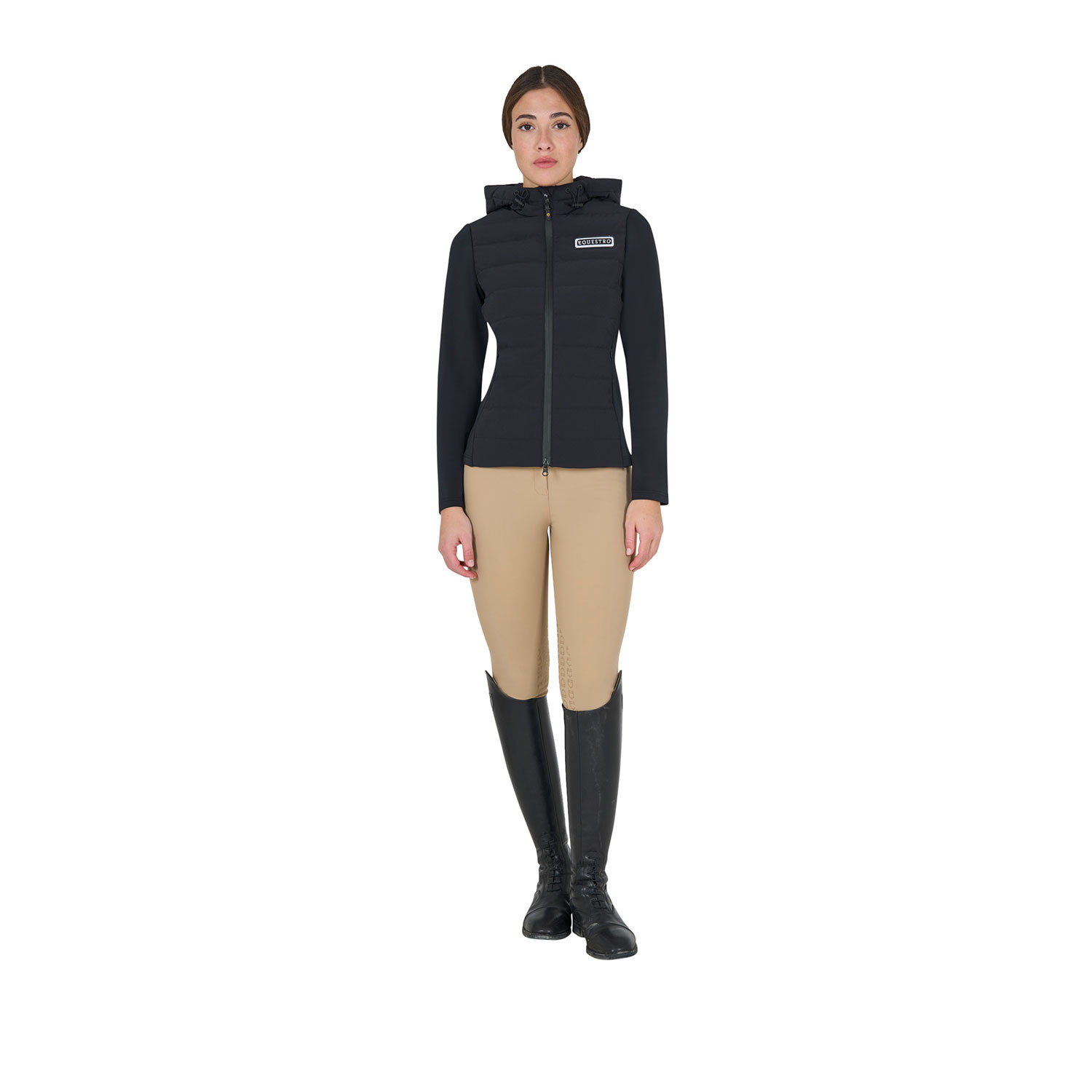 Damen-Daunenjacke mit Kapuze aus technischem Materialmix