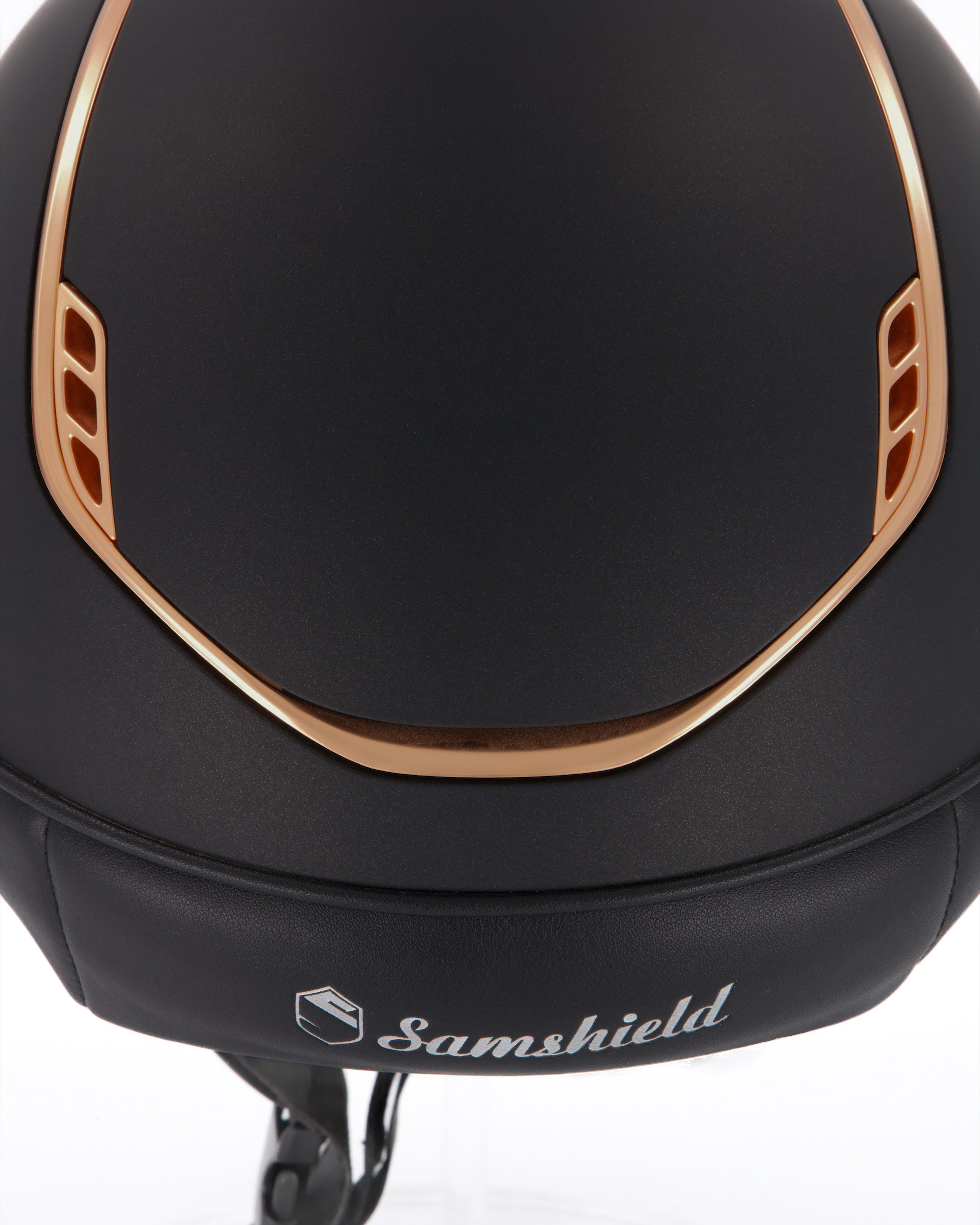 Reithelm 2.0 Miss Shield Shadowmatt black, Frontal Band Crystal Fabric rosegold, Trim u. Blason Matt Pink