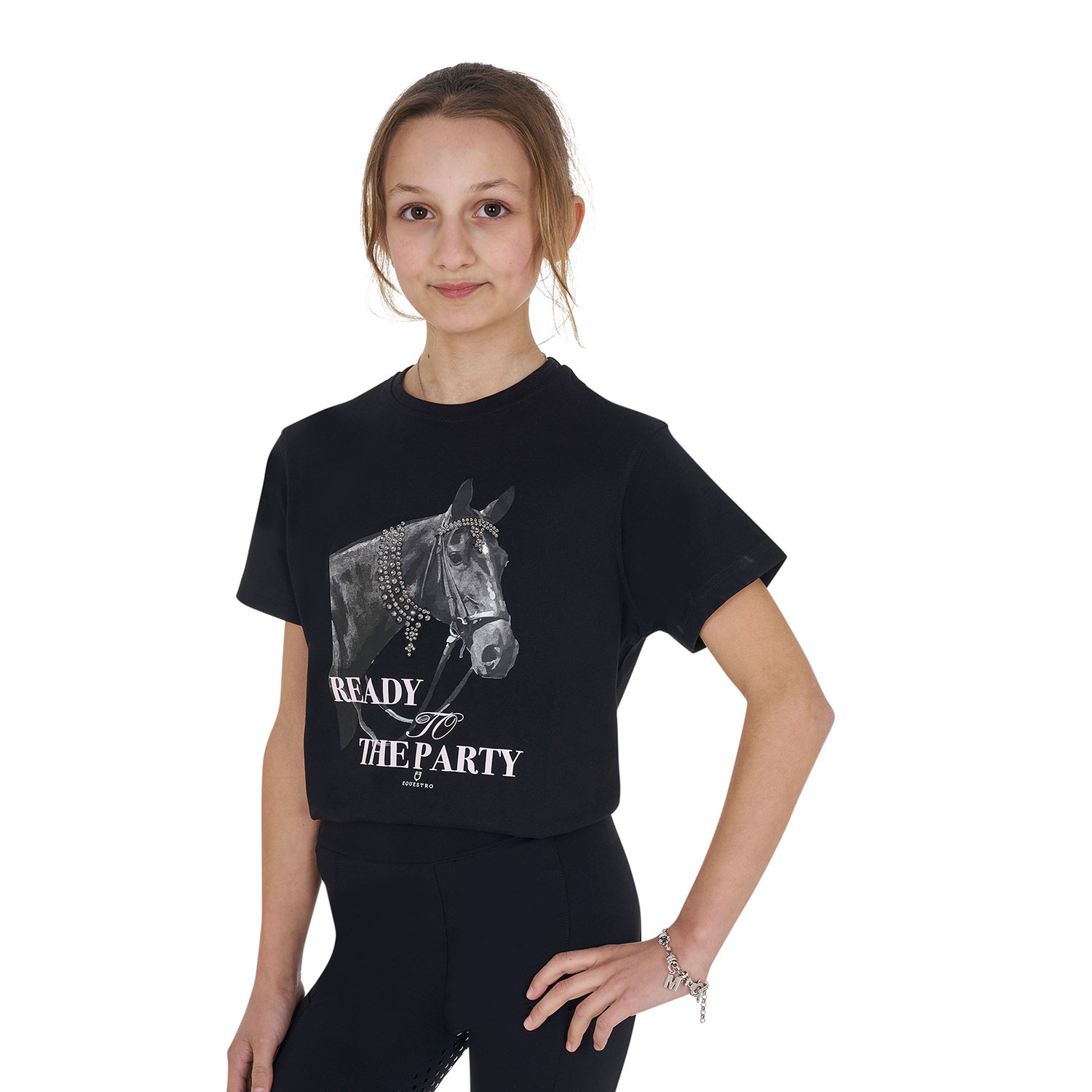 Mädchen-Baumwoll-T-Shirt Ready To The Party mit Strasssteinen