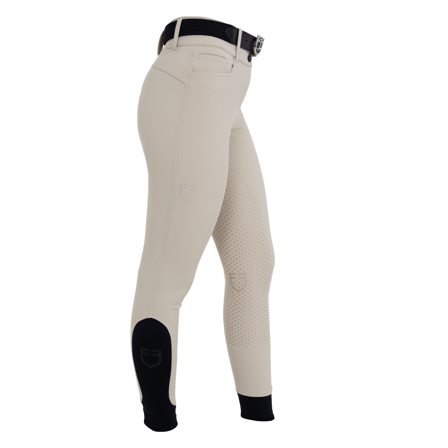 Damen-Reithose mit hohem Bund, Vollbesatz und Strass-Logo